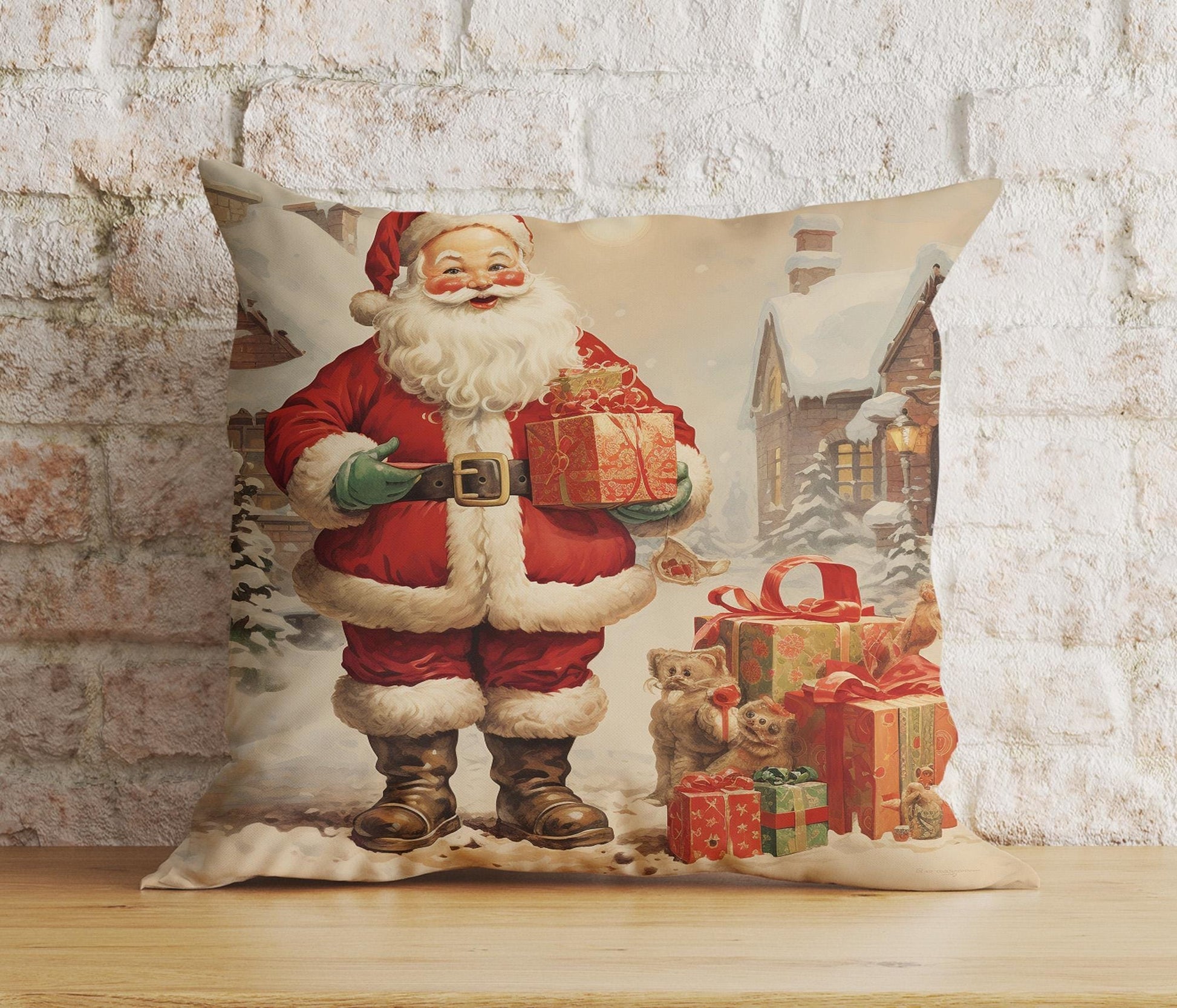 Onay 9 / 12 x 12 inch (30 x 30 cm) Double Side Jolly Santa Christmas Santa And Children Cushion Cover