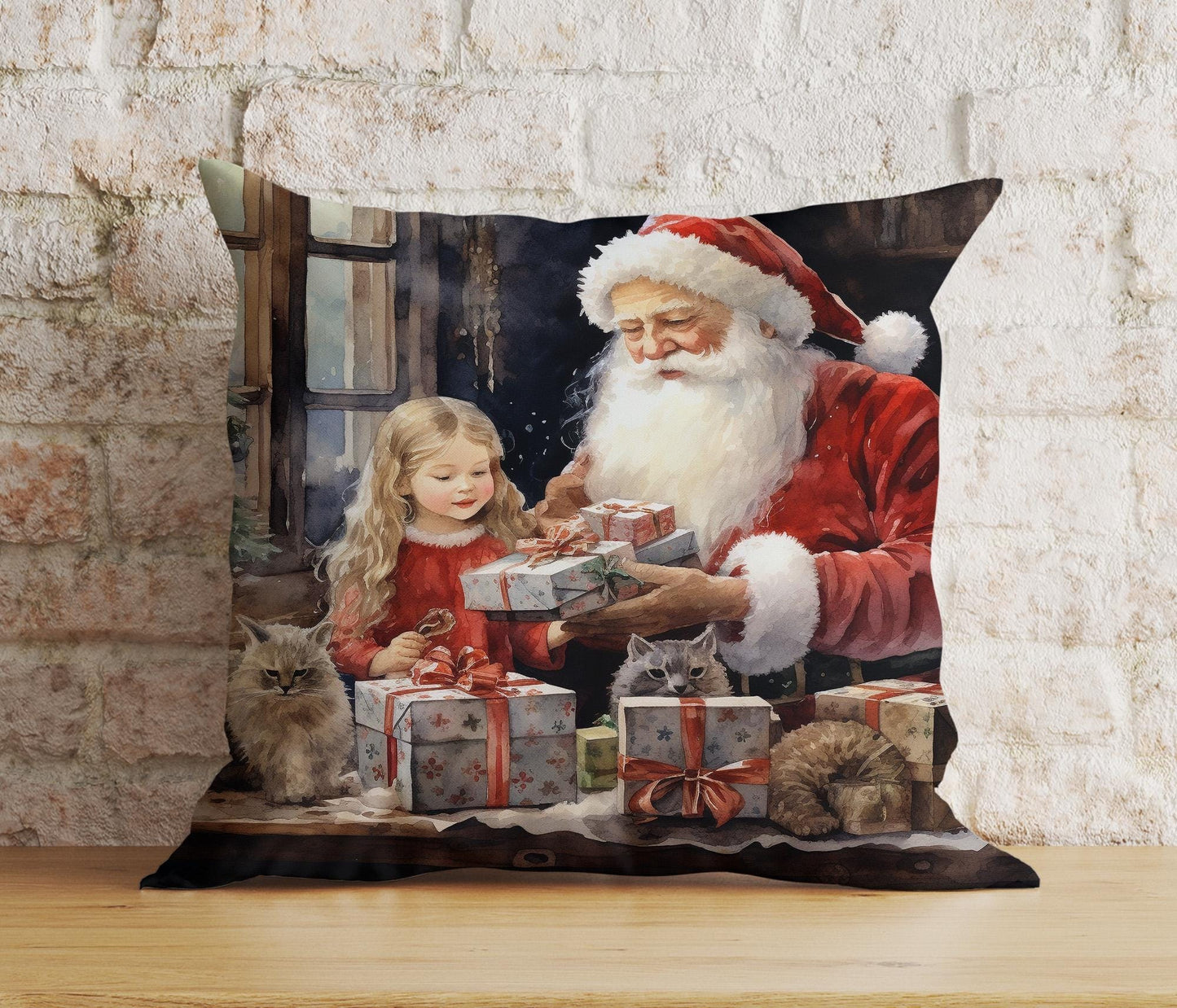 Onay 8 / 12 x 12 inch (30 x 30 cm) Double Side Jolly Santa Christmas Santa And Children Cushion Cover