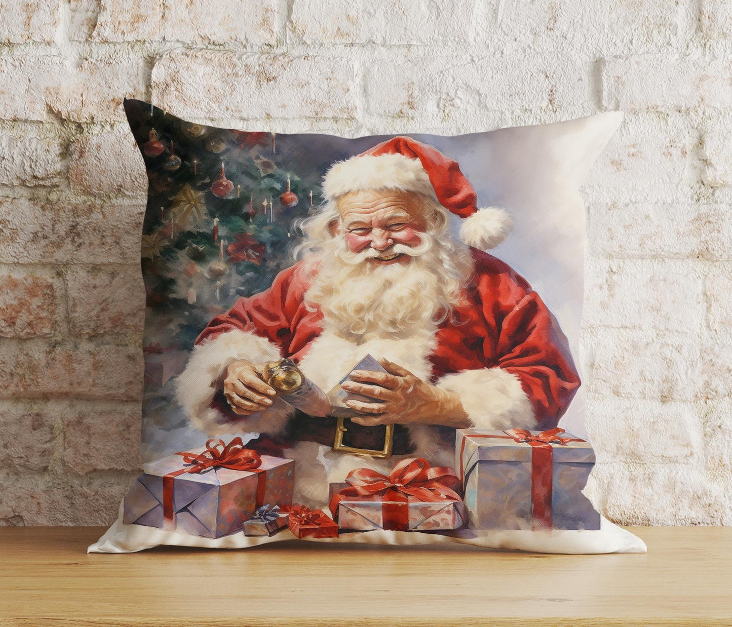 Onay 6 / 12 x 12 inch (30 x 30 cm) Double Side Jolly Santa Christmas Santa And Children Cushion Cover