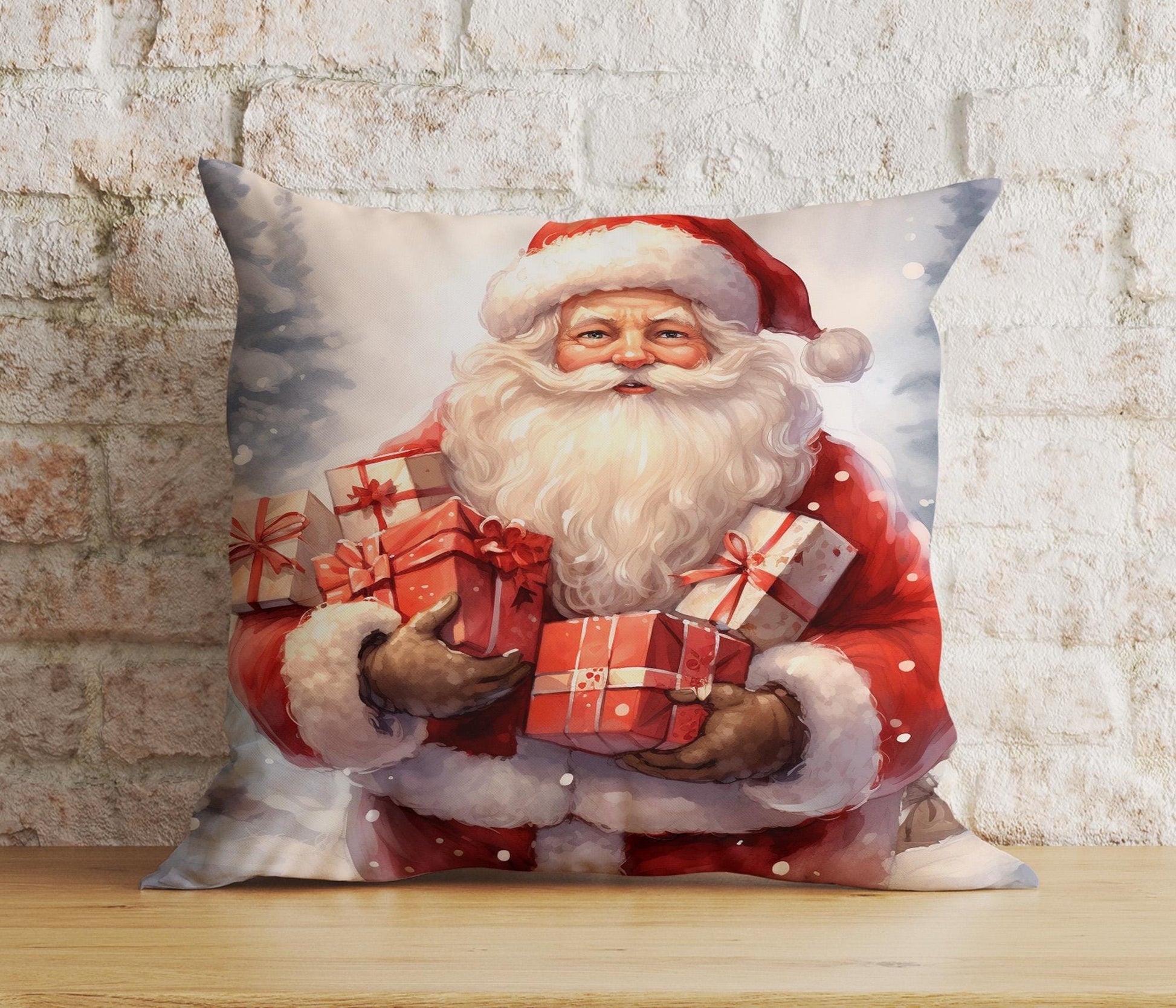 Onay 5 / 12 x 12 inch (30 x 30 cm) Double Side Jolly Santa Christmas Santa And Children Cushion Cover