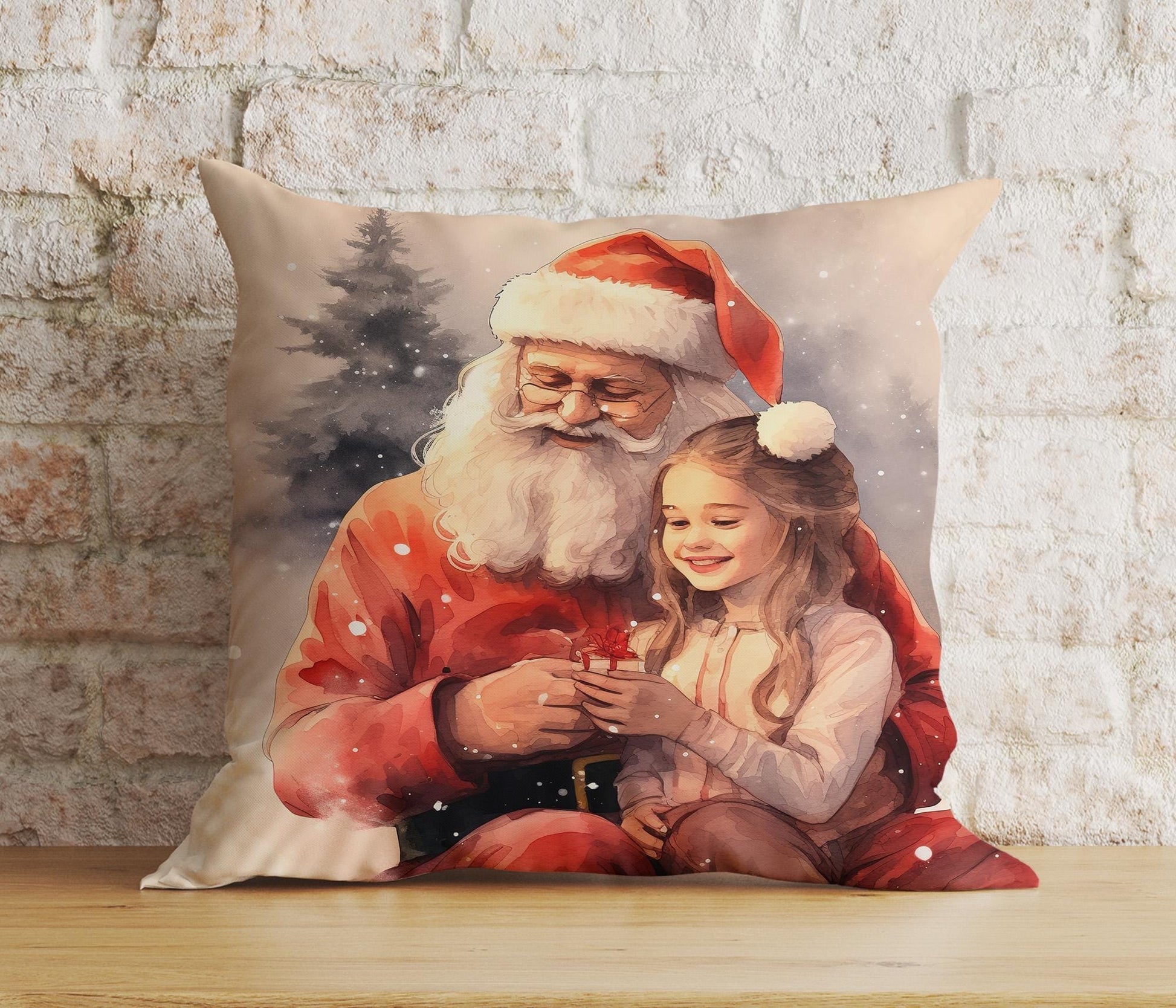 Onay 4 / 12 x 12 inch (30 x 30 cm) Double Side Jolly Santa Christmas Santa And Children Cushion Cover