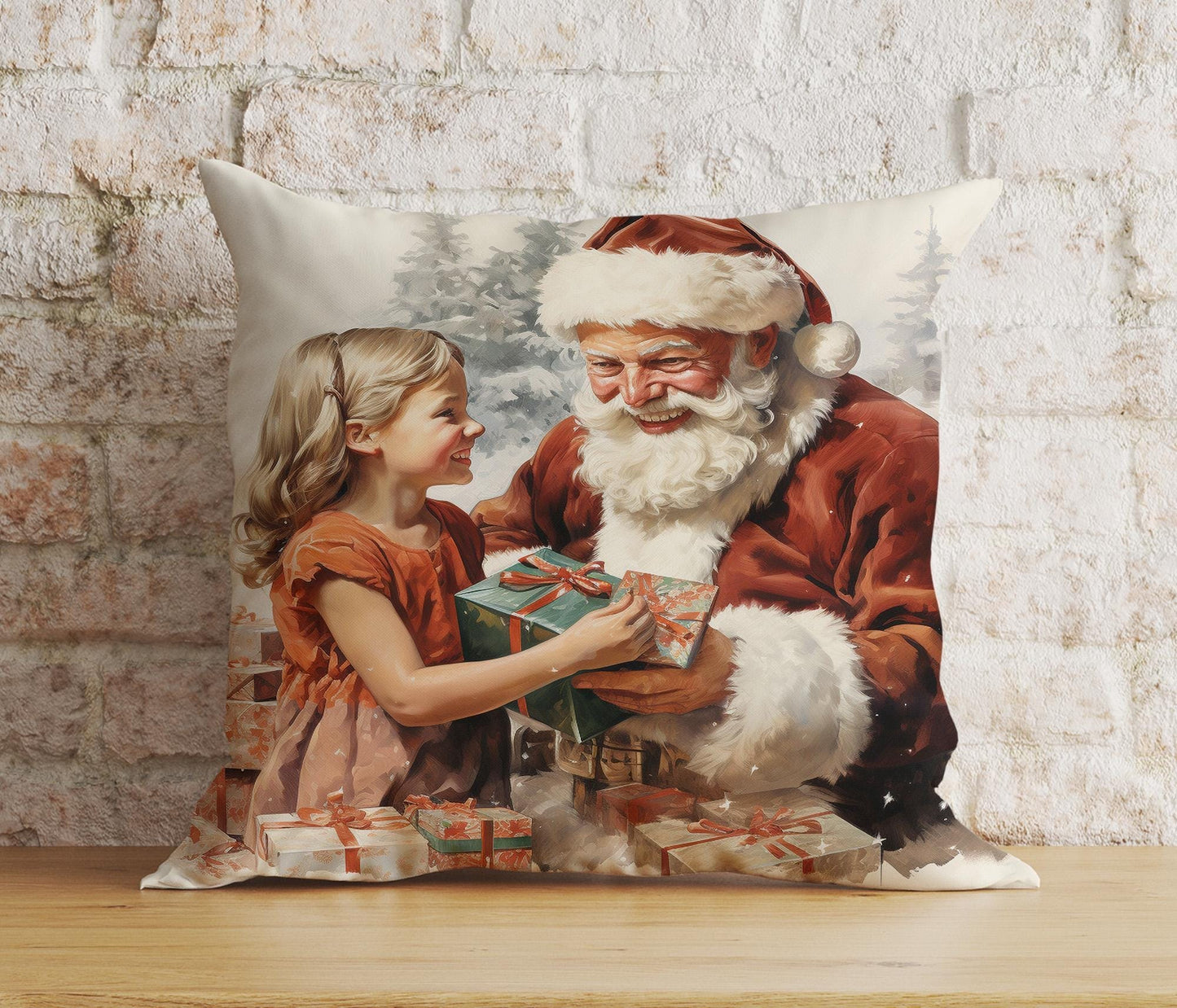 Onay 3 / 12 x 12 inch (30 x 30 cm) Double Side Jolly Santa Christmas Santa And Children Cushion Cover