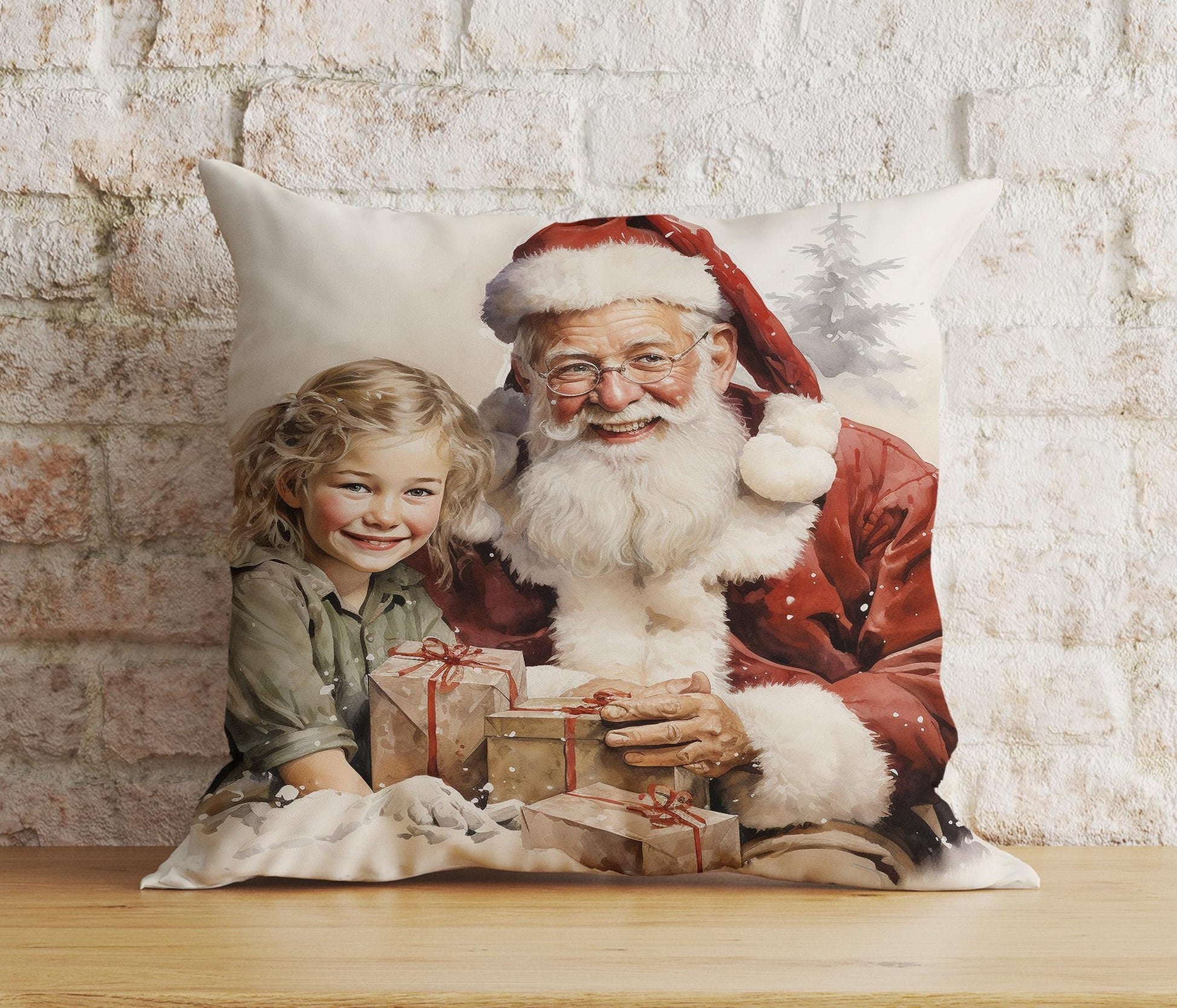 Onay 2 / 12 x 12 inch (30 x 30 cm) Double Side Jolly Santa Christmas Santa And Children Cushion Cover