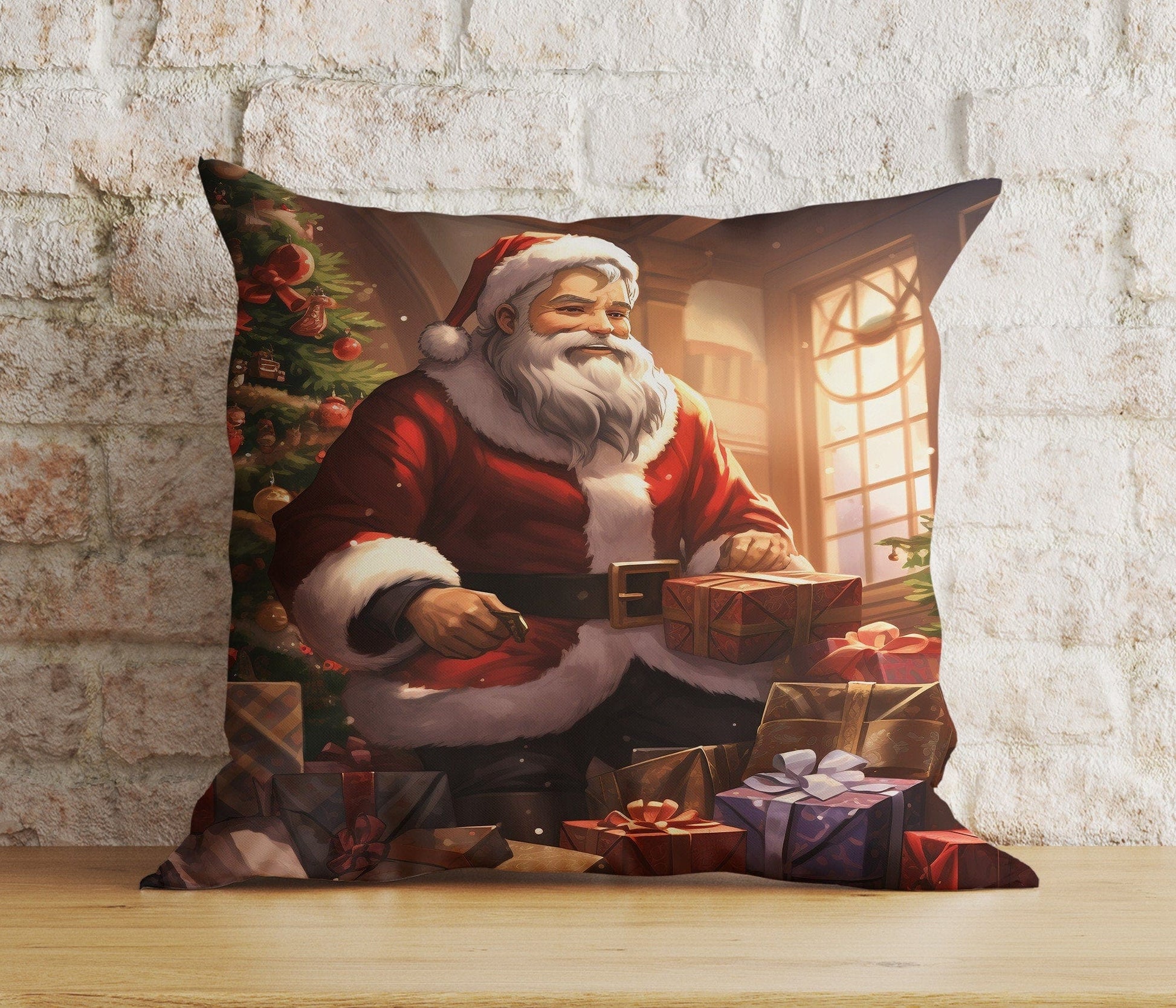 Onay 7 / 12 x 12 inch (30 x 30 cm) Double Side Jolly Santa Gifts Christmas Tree Xmas Cushion Cover
