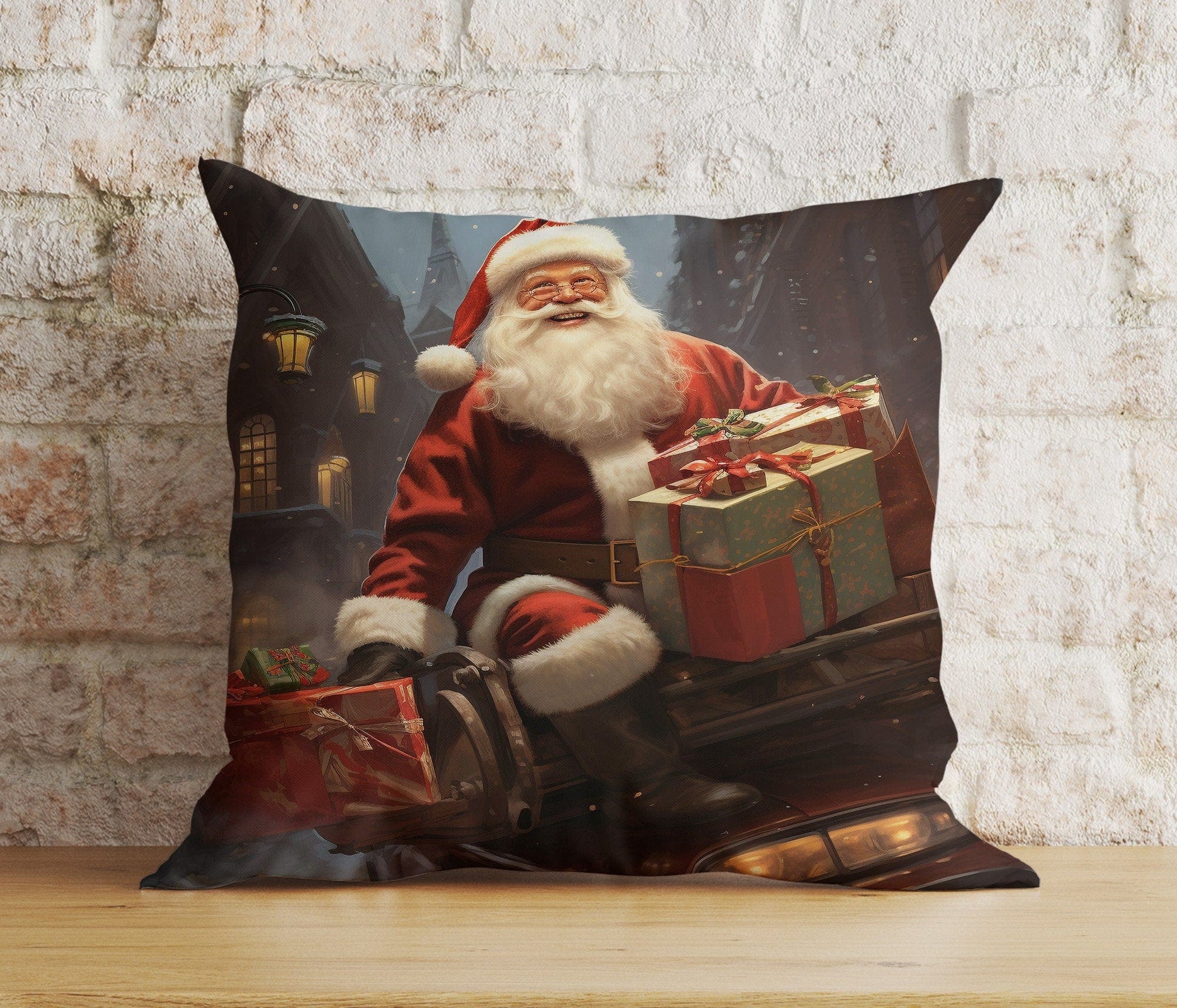 Onay 5 / 12 x 12 inch (30 x 30 cm) Double Side Jolly Santa Gifts Christmas Tree Xmas Cushion Cover