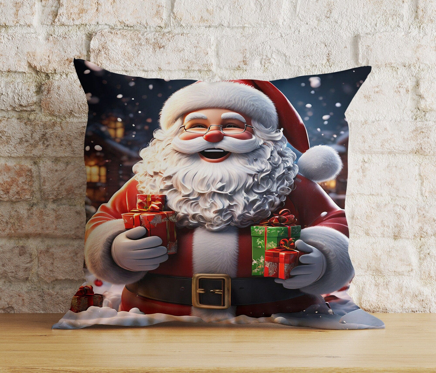 Onay 4 / 12 x 12 inch (30 x 30 cm) Double Side Jolly Santa Gifts Christmas Tree Xmas Cushion Cover