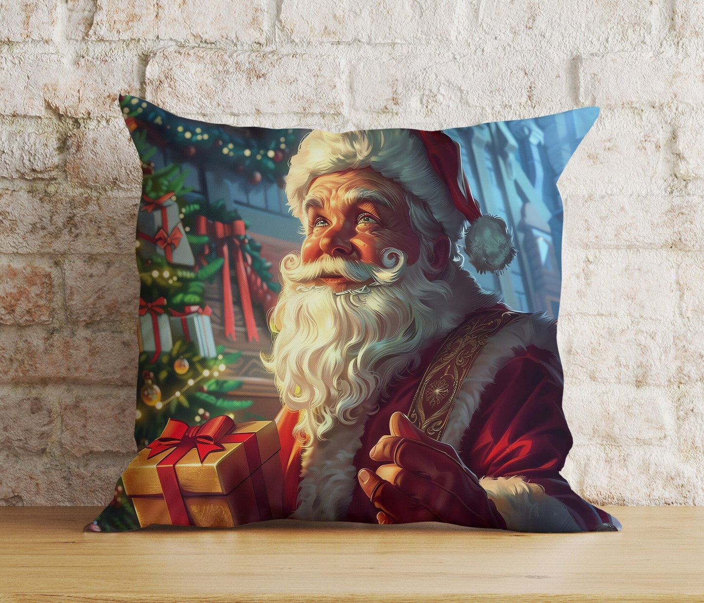 Onay 3 / 12 x 12 inch (30 x 30 cm) Double Side Jolly Santa Gifts Christmas Tree Xmas Cushion Cover