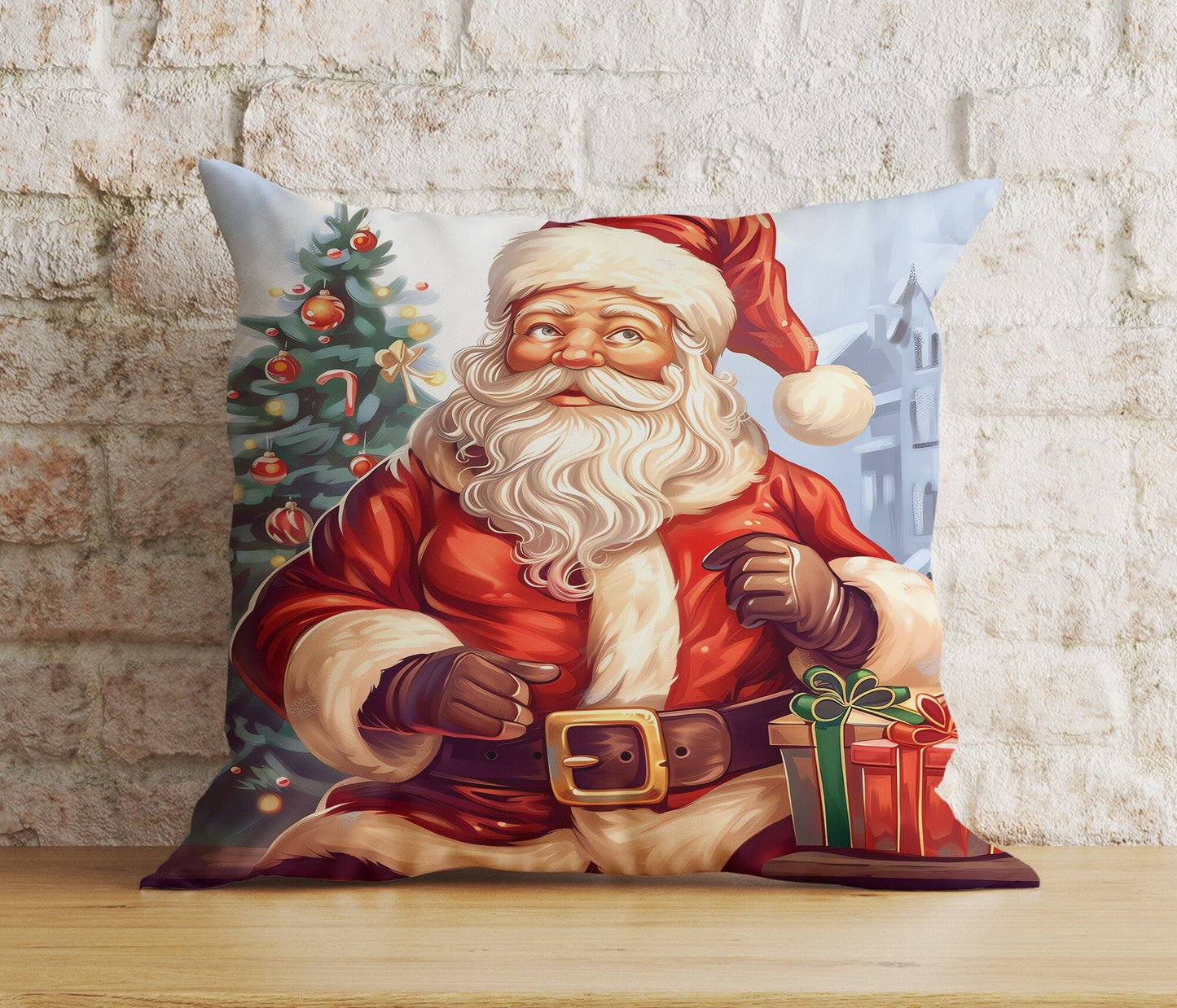Onay 2 / 12 x 12 inch (30 x 30 cm) Double Side Jolly Santa Gifts Christmas Tree Xmas Cushion Cover