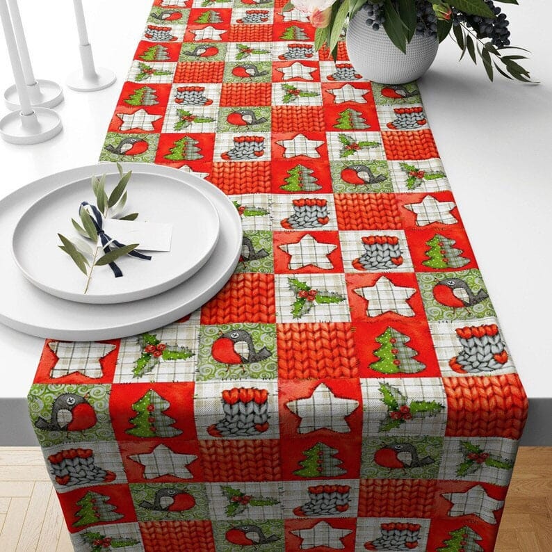 Onay 4 / 12 x 46 inch (30 x 120 cm) Joyful Christmas Red New Years Kitchen Table Runner