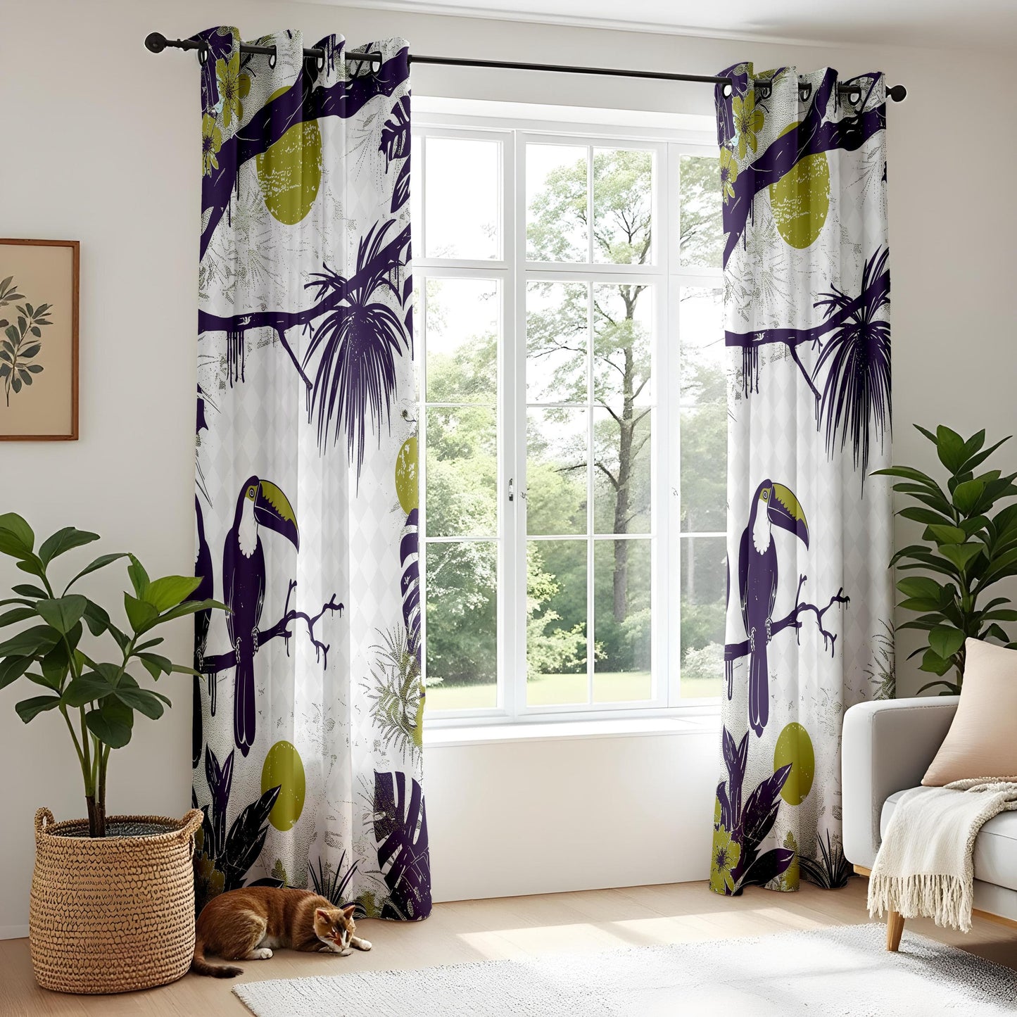 Onay Jungle Toucans Living Room Curtains, Tropical Rainforest Drapes