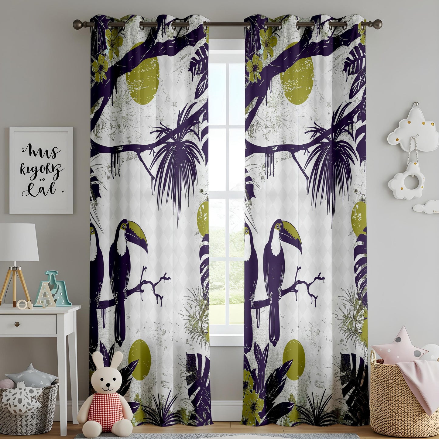 Onay Jungle Toucans Living Room Curtains, Tropical Rainforest Drapes