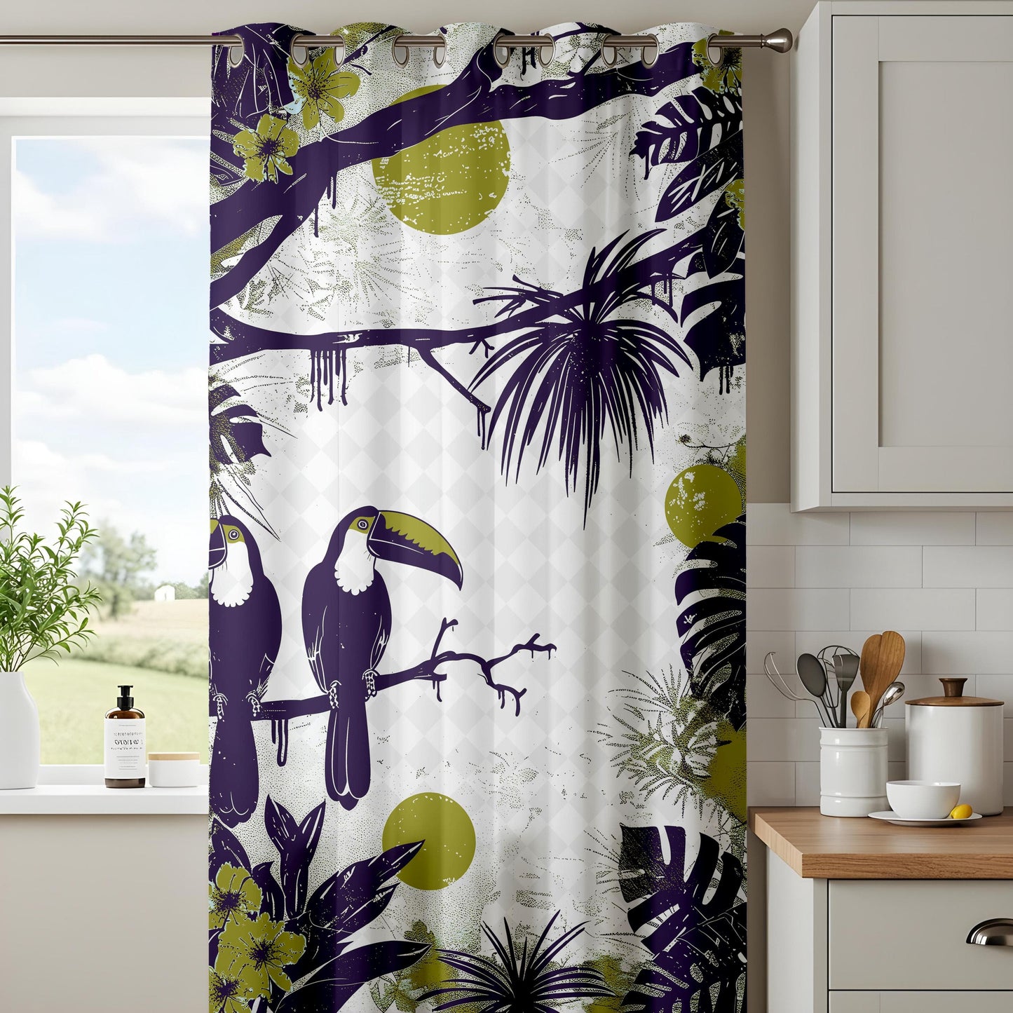 Onay Jungle Toucans Living Room Curtains, Tropical Rainforest Drapes