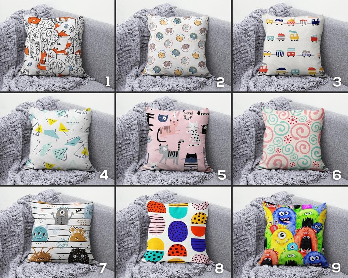 Onay Kids Cartoon Print Decorative Kids Room Cushion Cover