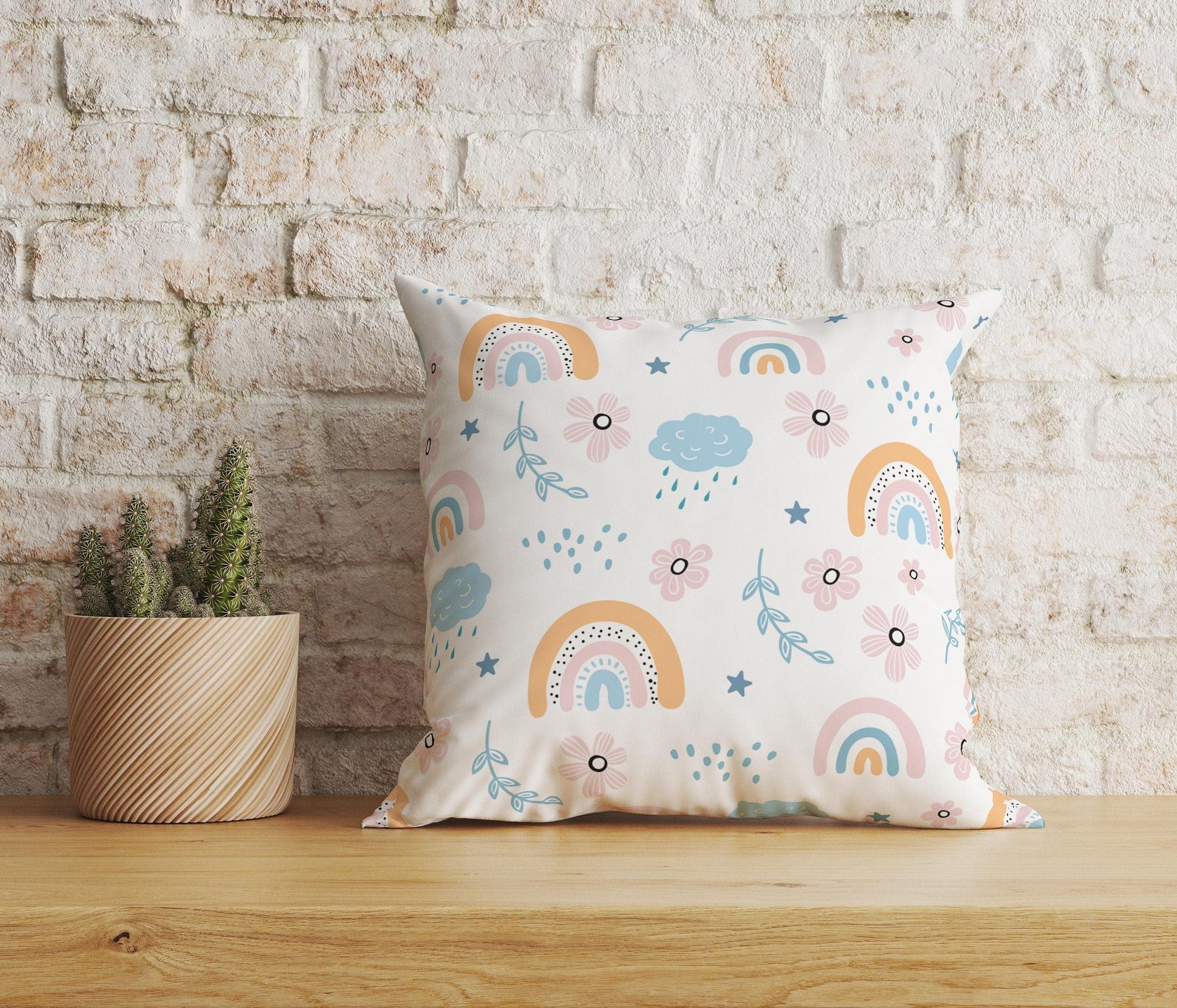 Onay Home Textile Cushion Covers 6 / 12 x 12 inch (30 x 30 cm) Double Side Kids Cushion Cover Rainbow Lines Pillow Cover Nursery Decor