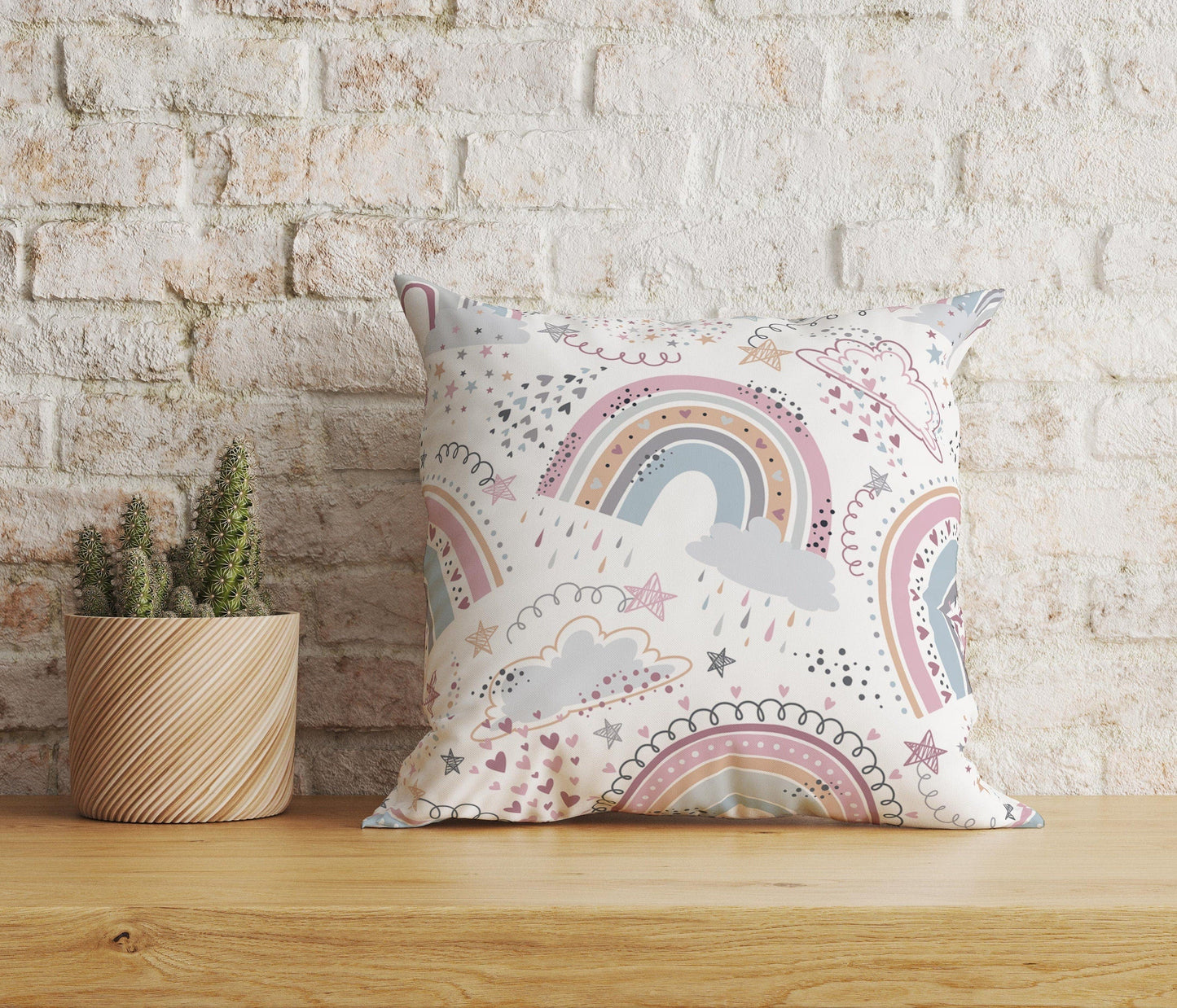 Onay Home Textile Cushion Covers 2 / 12 x 12 inch (30 x 30 cm) Double Side Kids Cushion Cover Rainbow Lines Pillow Cover Nursery Decor