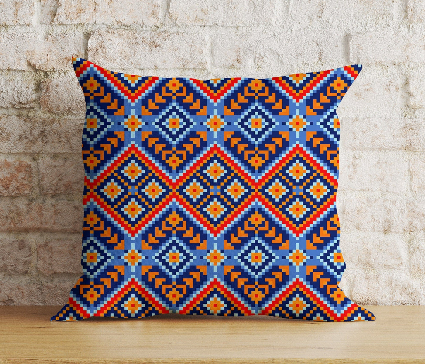 Onay 4 / 12 x 12 inch (30 x 30 cm) Double Side Kilim Design Aztec Print Brick Colored Cushion Cover
