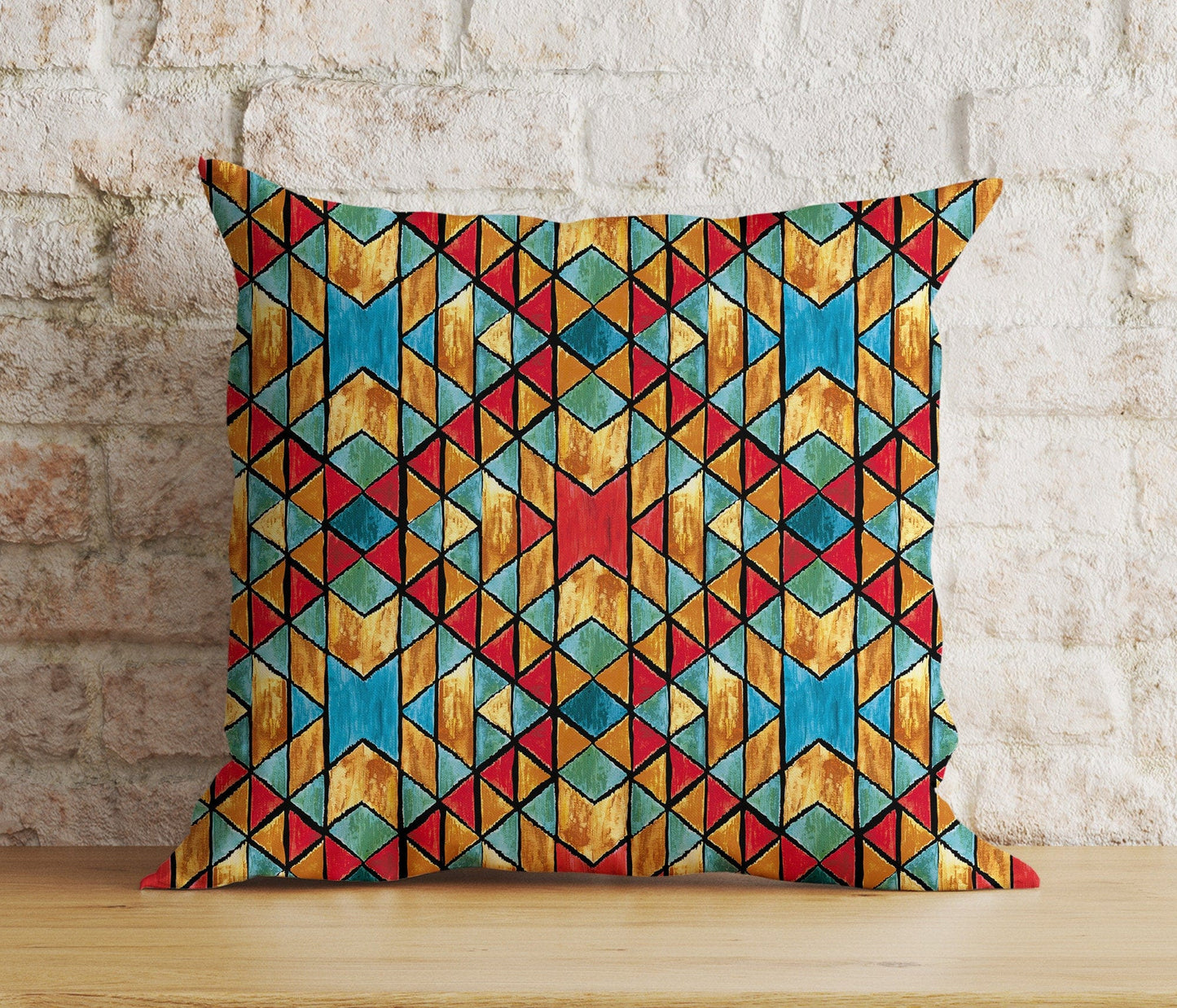Onay 2 / 12 x 12 inch (30 x 30 cm) Double Side Kilim Design Aztec Print Brick Colored Cushion Cover