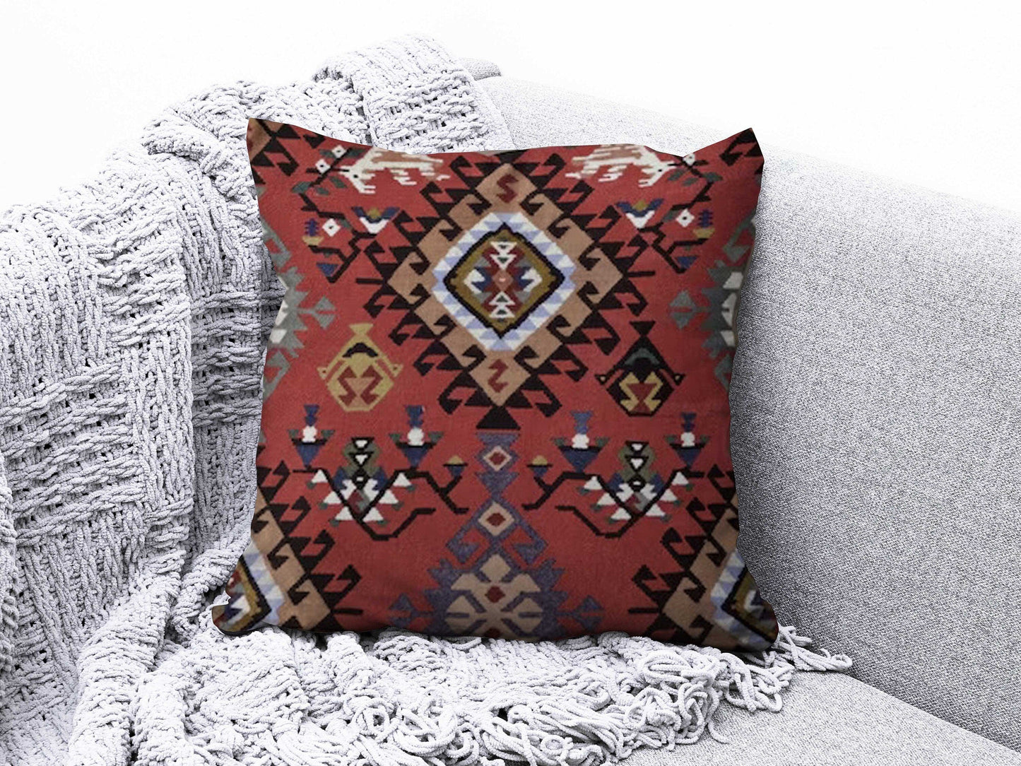 Onay 7 / 12 x 12 inch (30 x 30 cm) Kilim or Rug Ethnic Geometric Style Turkish Cushion Cover