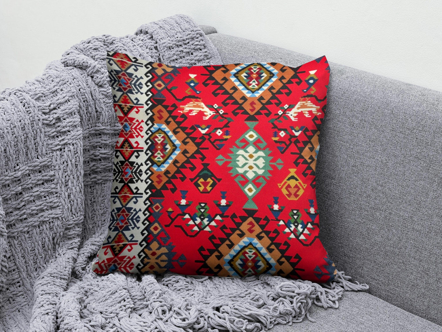 Onay 5 / 12 x 12 inch (30 x 30 cm) Kilim or Rug Ethnic Geometric Style Turkish Cushion Cover
