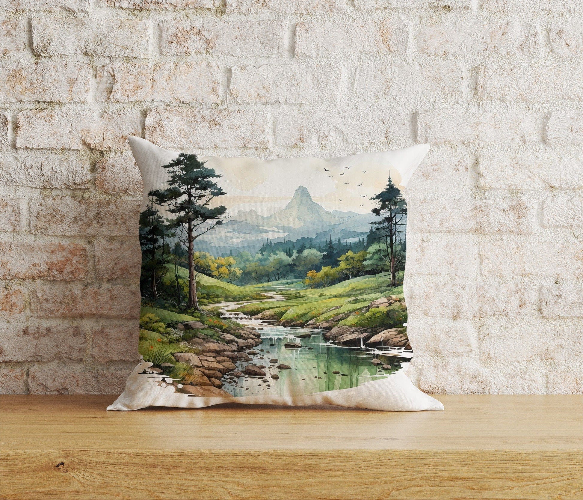 Onay 7 / 12 x 12 inch (30 x 30 cm) Landscape Views Natural Watercolor Forest Cushion Cover