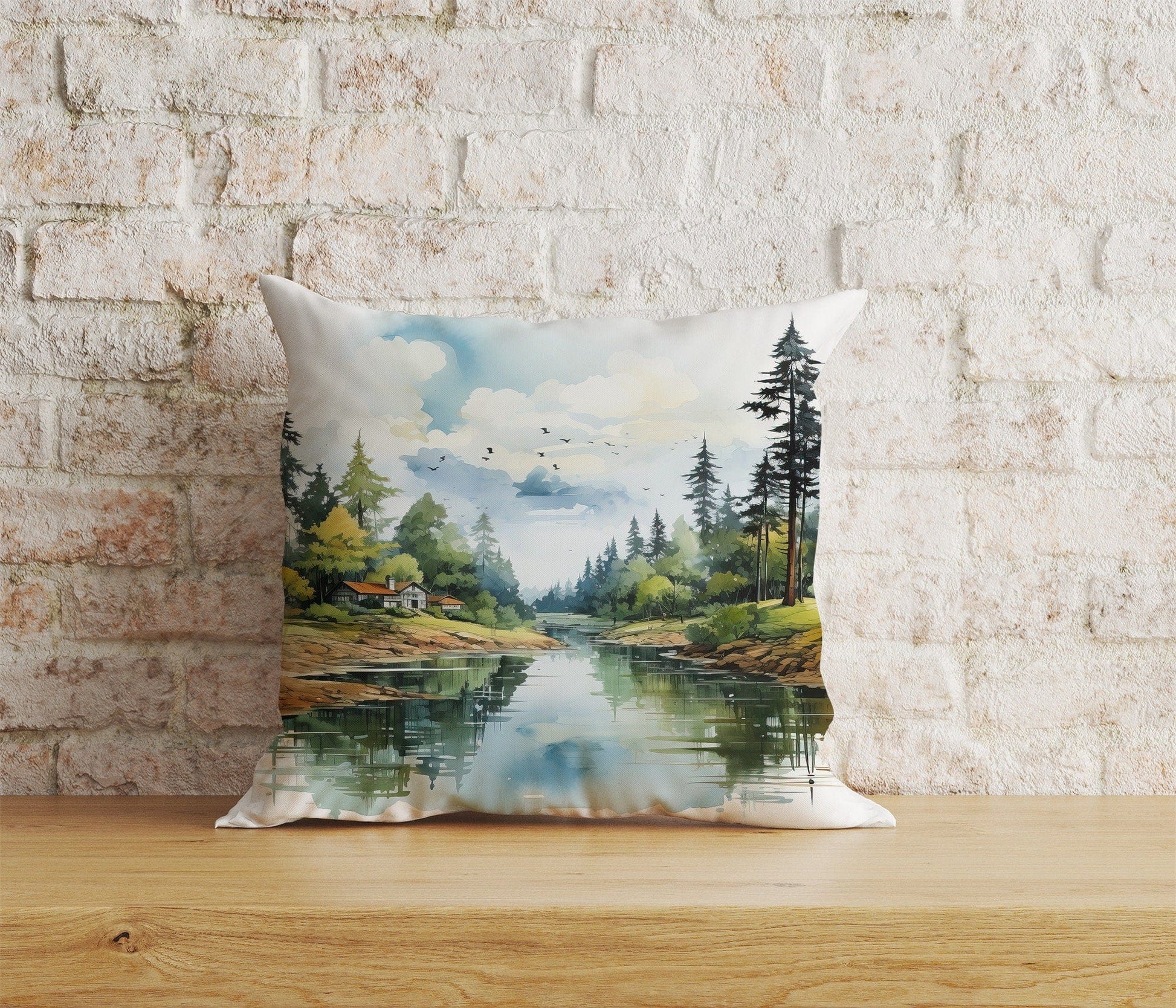Onay 6 / 12 x 12 inch (30 x 30 cm) Landscape Views Natural Watercolor Forest Cushion Cover