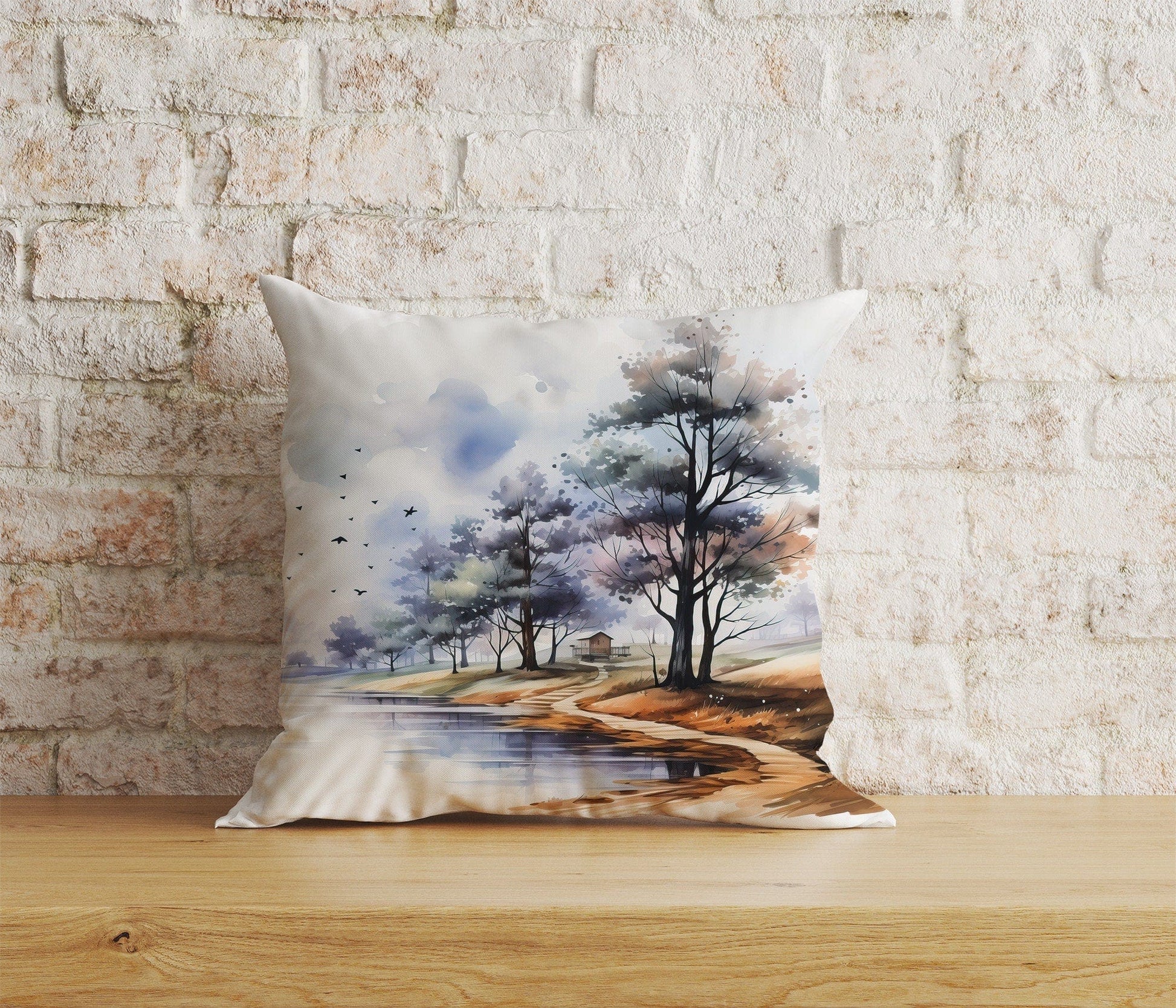 Onay 4 / 12 x 12 inch (30 x 30 cm) Landscape Views Natural Watercolor Forest Cushion Cover