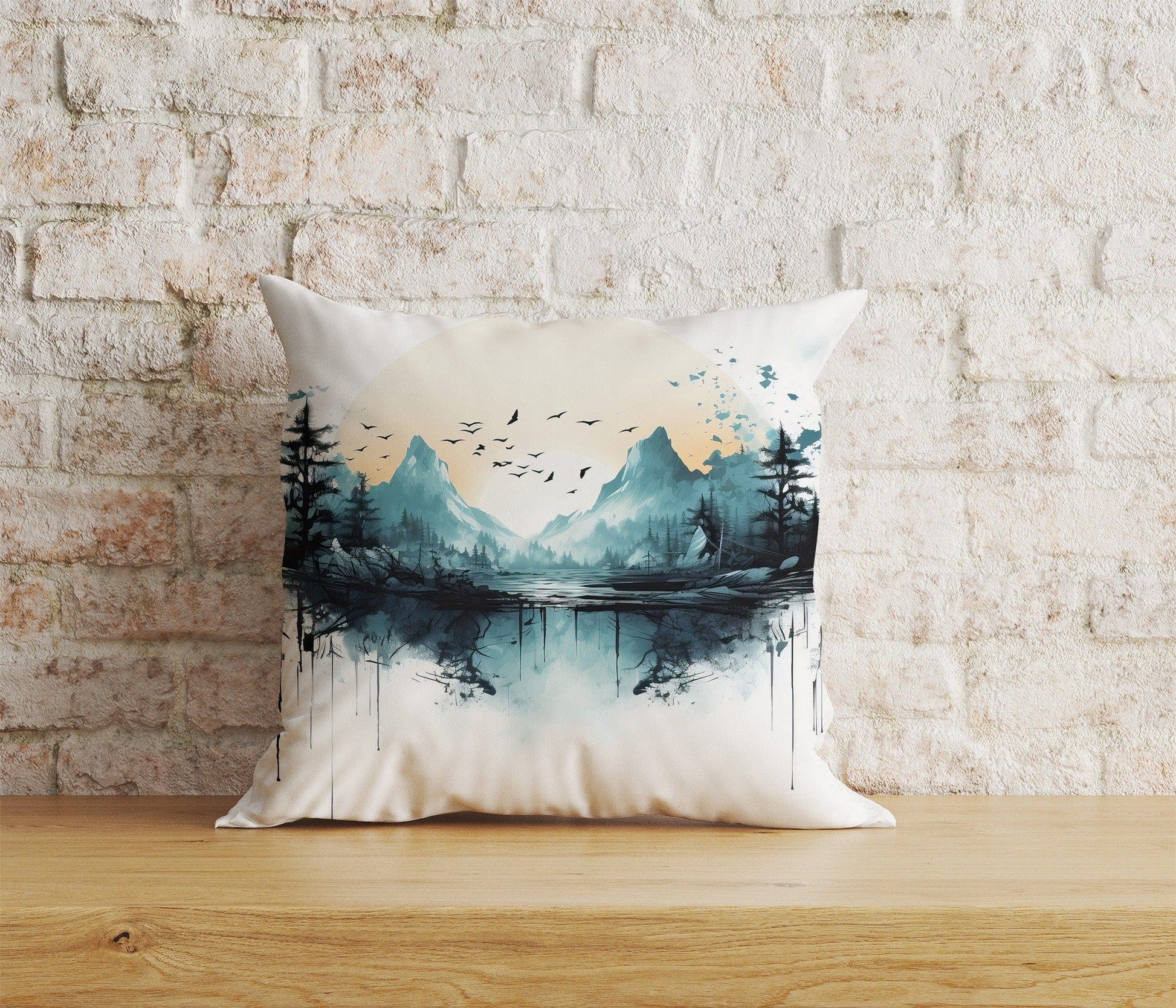 Onay 3 / 12 x 12 inch (30 x 30 cm) Landscape Views Natural Watercolor Forest Cushion Cover