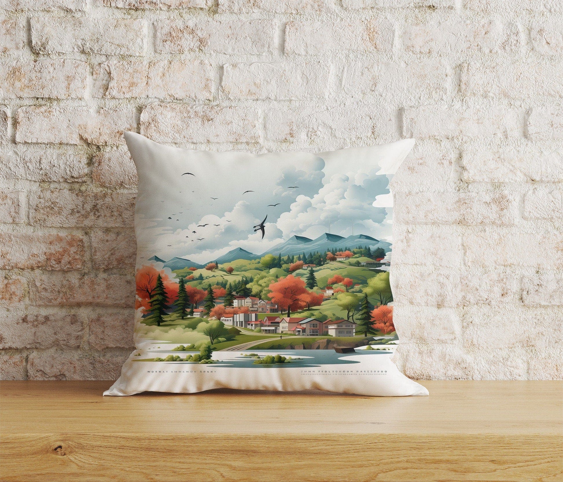 Onay 2 / 12 x 12 inch (30 x 30 cm) Landscape Views Natural Watercolor Forest Cushion Cover
