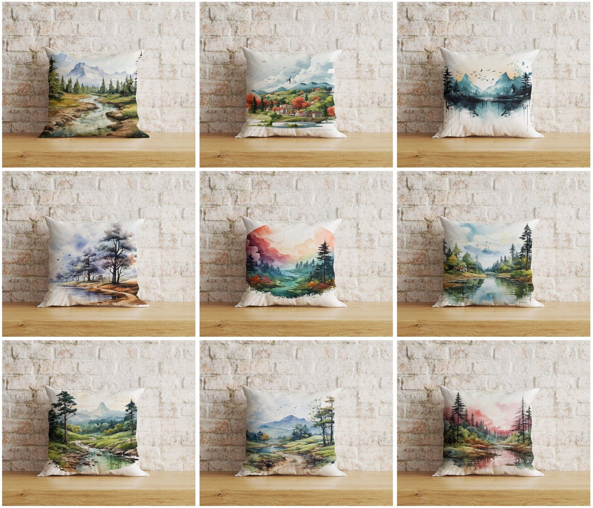 Onay Landscape Views Natural Watercolor Forest Cushion Cover