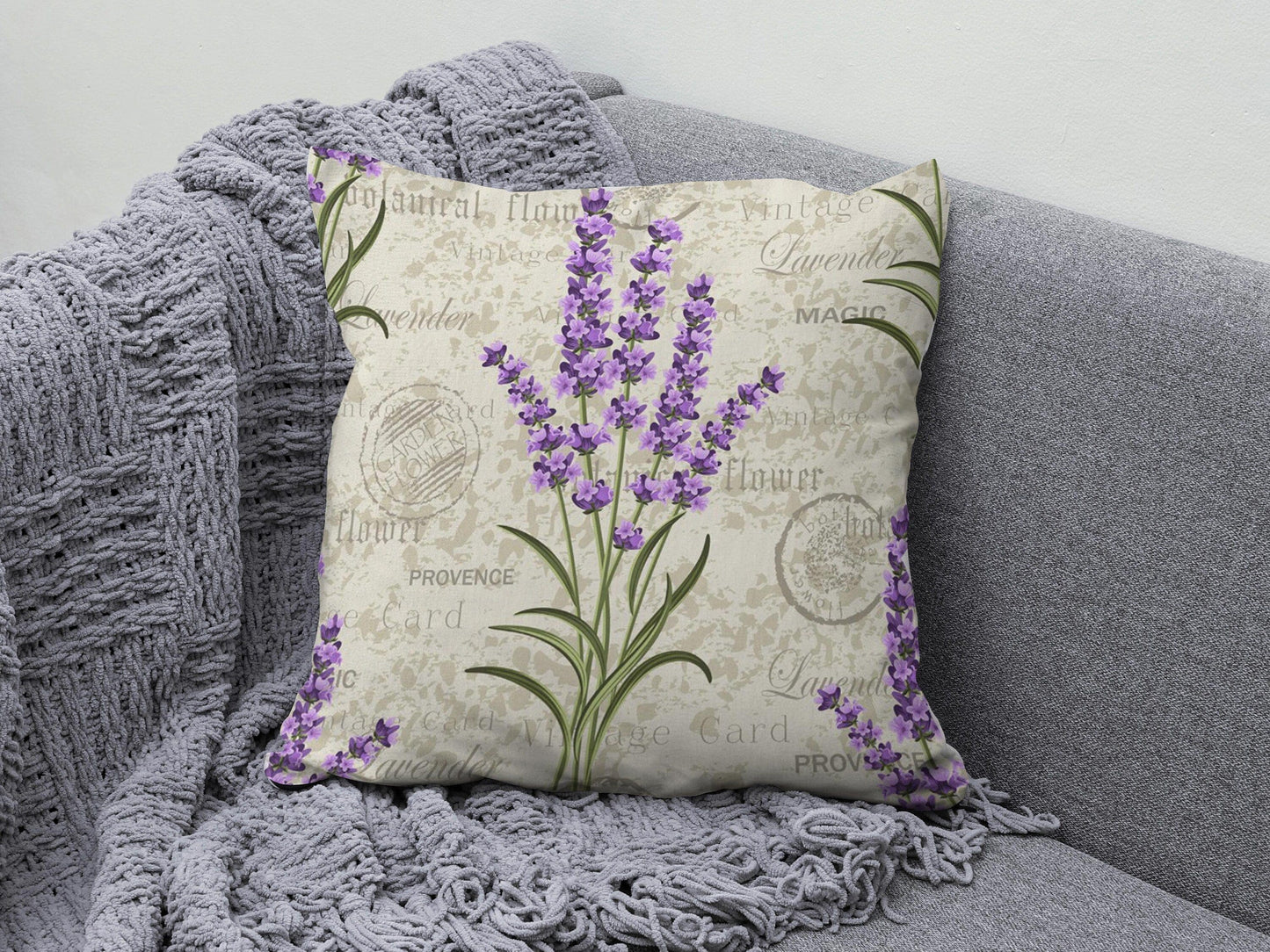 Onay 4 / 12 x 12 inch (30 x 30 cm) Lavender Plant Flower Accent Lilac & Purple Cushion Cover