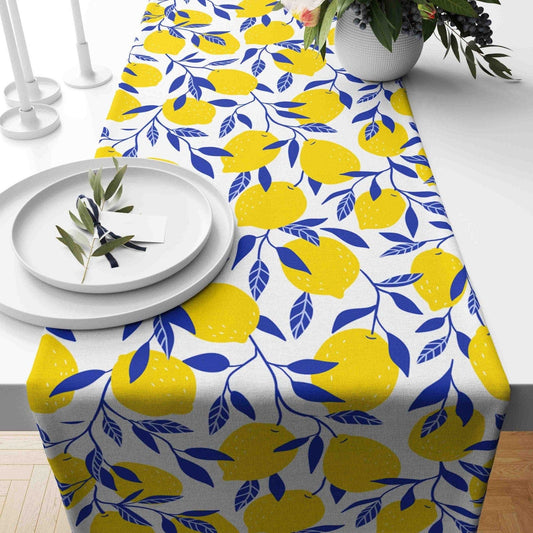 Onay Home Textile Cushion Covers 12 x 46 inch (30 x 120 cm) / 1 Lemon Design Table Runner Yellow & Black Tablecloth Kitchen