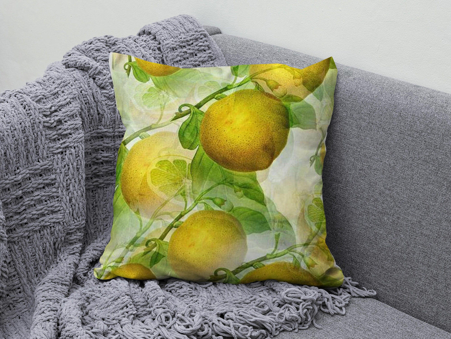 Onay 3 / 12 x 12 inch (30 x 30 cm) Lemon & Lemon Flower Print Summer Decor Cushion Cover