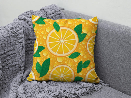 Onay 1 / 12 x 12 inch (30 x 30 cm) Lemon & Lemon Flower Print Summer Decor Cushion Cover