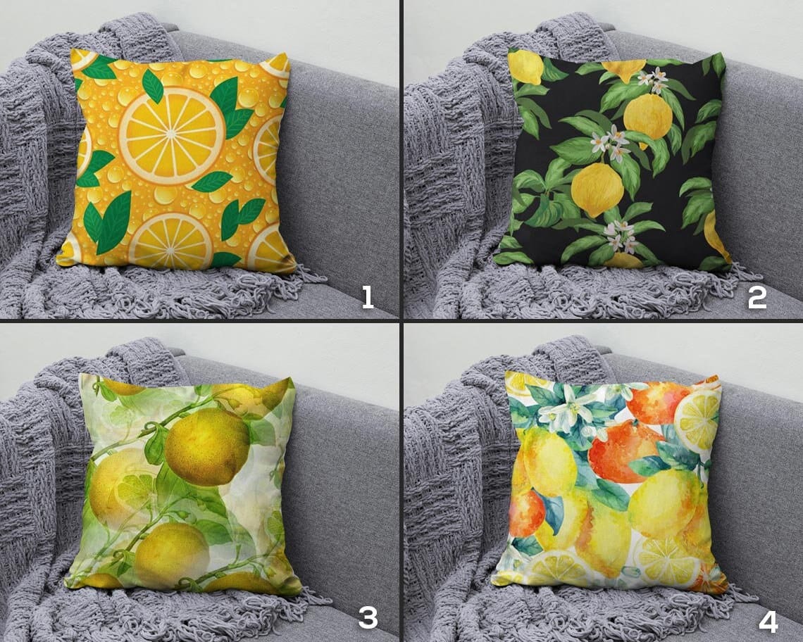 Onay Lemon & Lemon Flower Print Summer Decor Cushion Cover