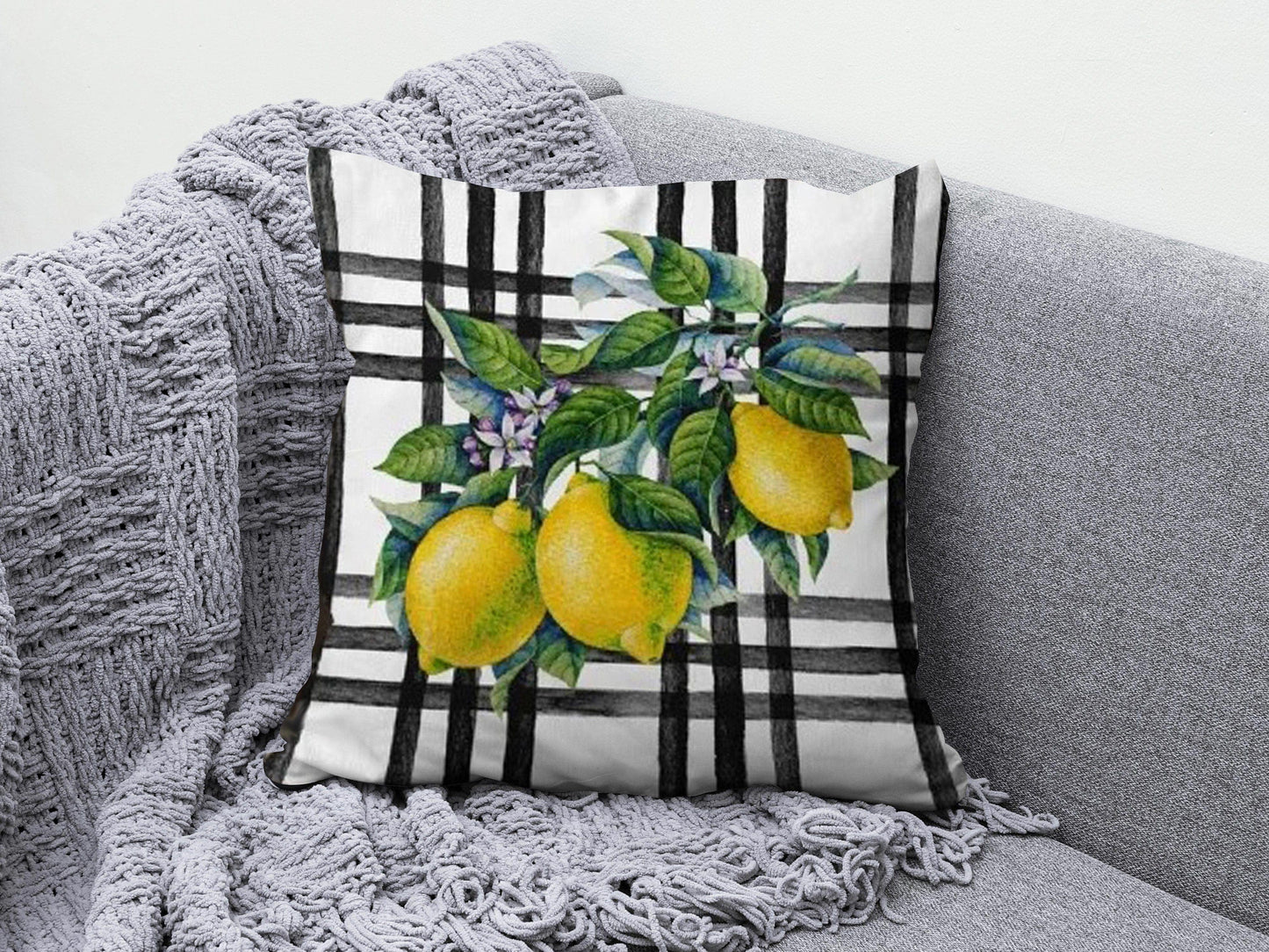 Onay 3 / 12 x 12 inch (30 x 30 cm) Lemon Orange Citrus Yellow & Black Striped Cushion Cover