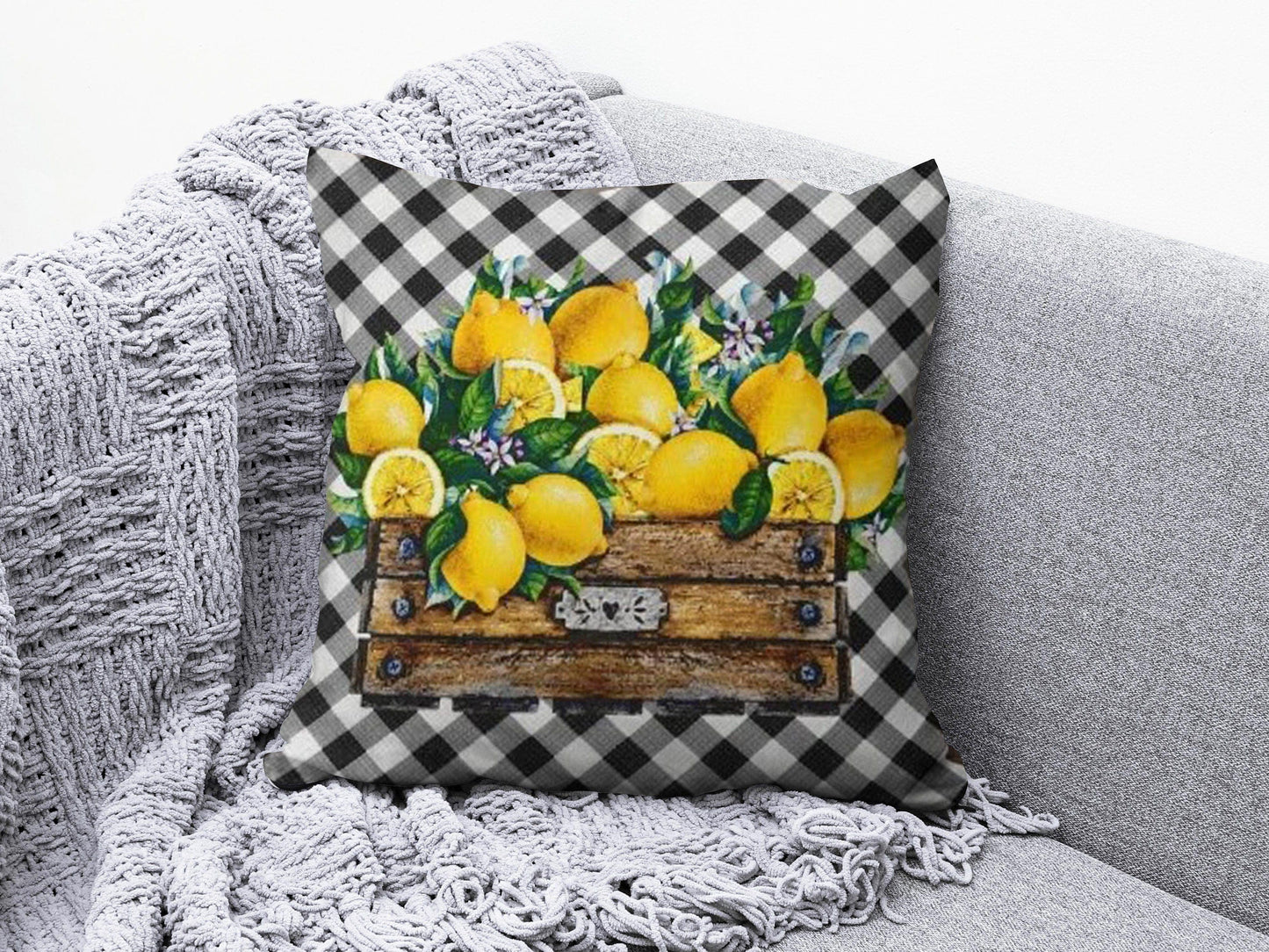 Onay 2 / 12 x 12 inch (30 x 30 cm) Lemon Orange Citrus Yellow & Black Striped Cushion Cover