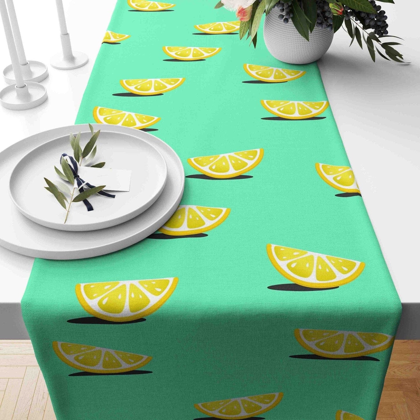 Onay Home Textile table runner 4 / 12 x 46 inch (30 x 120 cm) Lemon Table Cloth Fruit Table Runner Slice Lemon Runner