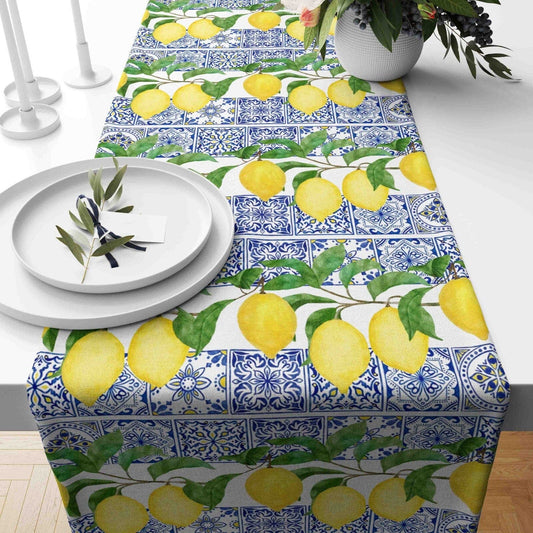 Onay Home Textile table runner 1 / 12 x 46 inch (30 x 120 cm) Lemon Table Cloth Fruit Table Runner Slice Lemon Runner