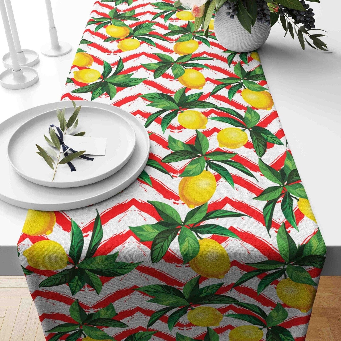 Onay 4 / 12 x 46 inch (30 x 120 cm) Lemon Yellow Citrus Lime Print Decorative Table Runner