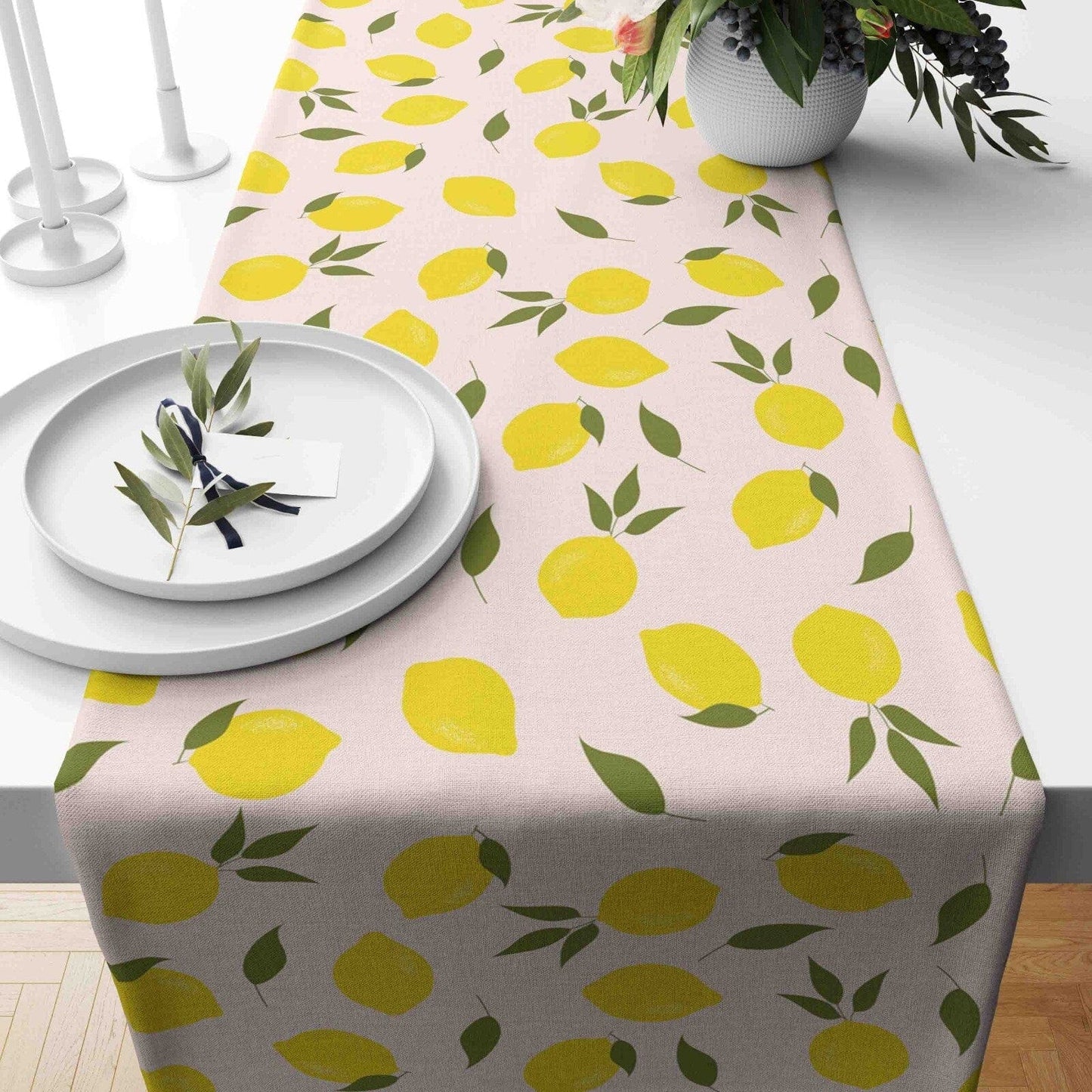 Onay 3 / 12 x 46 inch (30 x 120 cm) Lemon Yellow Citrus Lime Print Decorative Table Runner