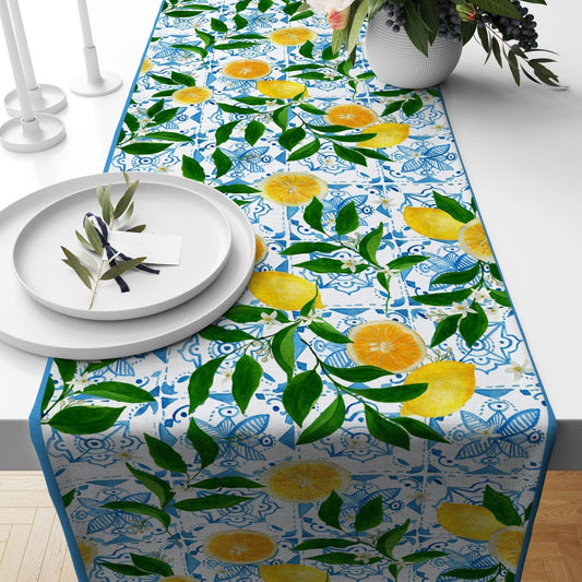 Onay 1 / 12 x 46 inch (30 x 120 cm) Lemon Yellow Citrus Lime Print Decorative Table Runner