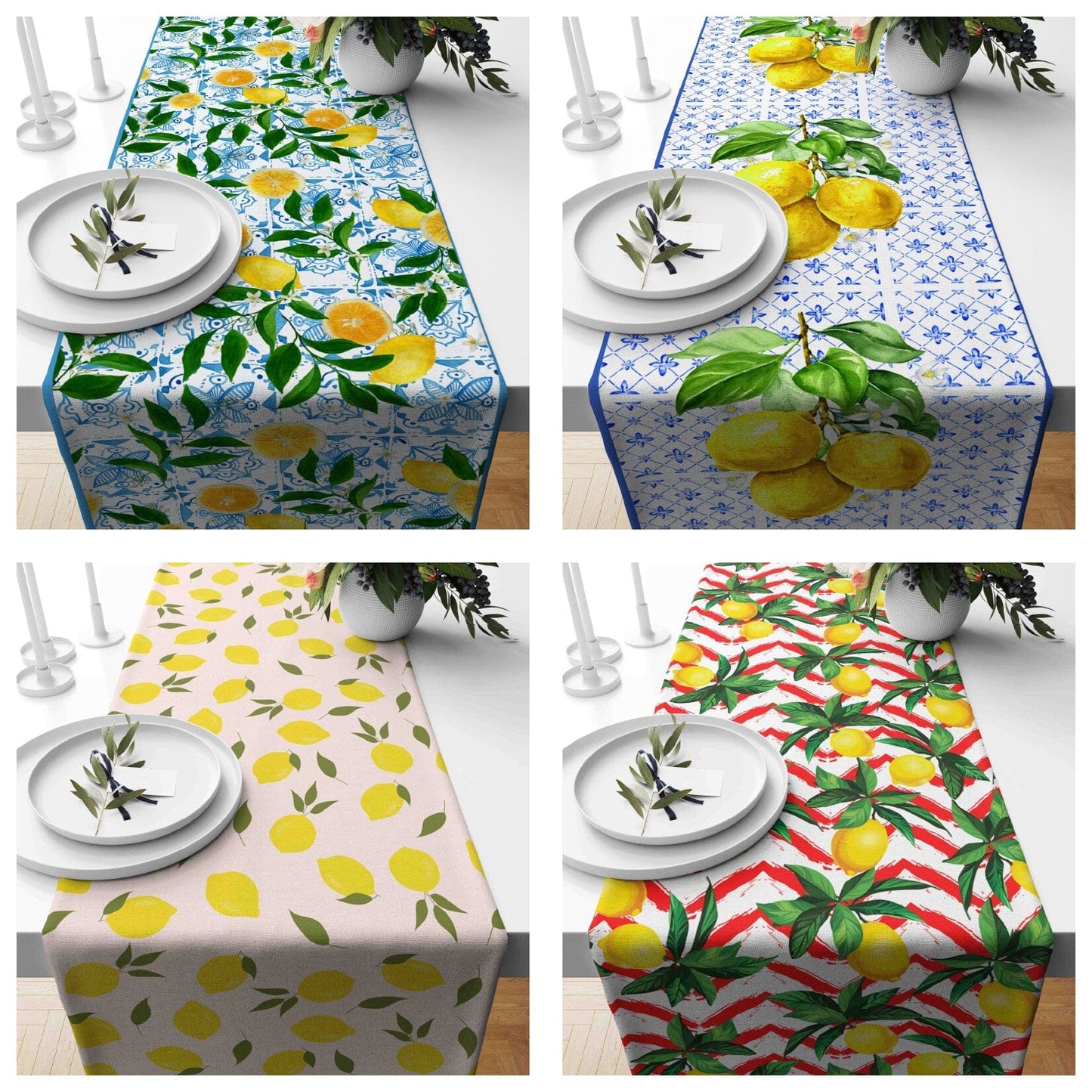 Onay Lemon Yellow Citrus Lime Print Decorative Table Runner