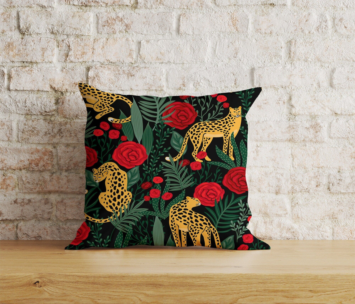 Onay Home Textile Cushion Covers 2 / 12 x 12 inch (30 x 30 cm) Double Side Leopard Pillow Cover Green Leaf Pillow Covers Jungle Wild