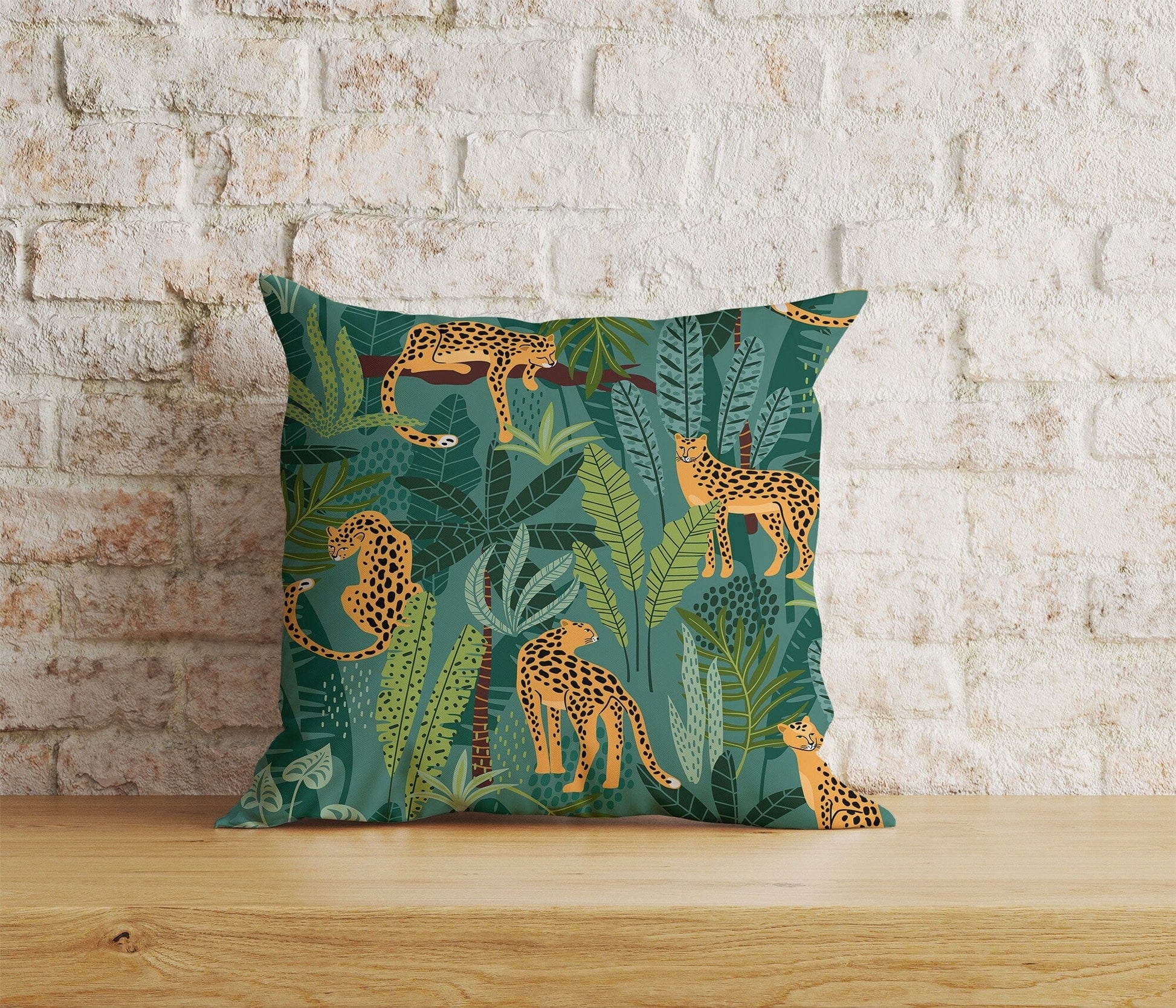 Onay Home Textile Cushion Covers 1 / 12 x 12 inch (30 x 30 cm) Double Side Leopard Pillow Cover Green Leaf Pillow Covers Jungle Wild