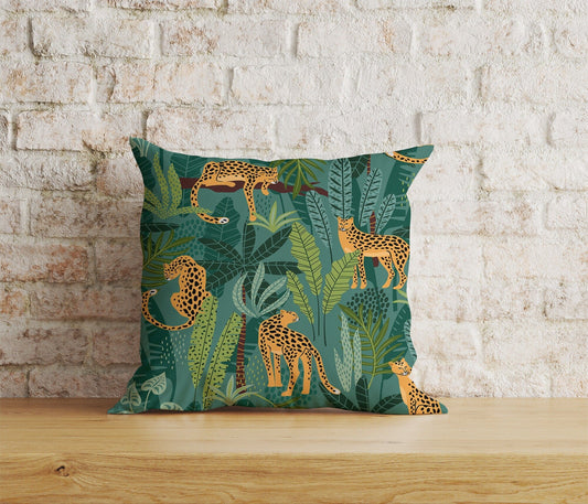 Onay Home Textile Cushion Covers 1 / 12 x 12 inch (30 x 30 cm) Double Side Leopard Pillow Cover Green Leaf Pillow Covers Jungle Wild