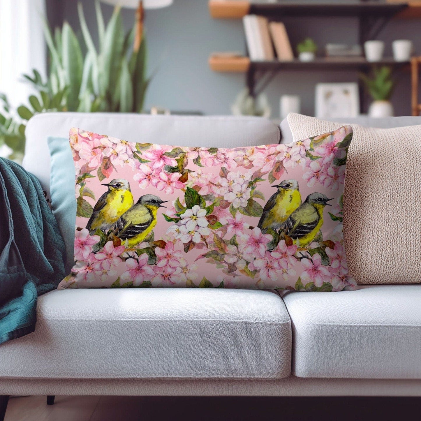 Onay Cushion Covers 2 / 12 x 16 inches (30 x 40 cm) Leopard Rectangular Cushion Bird and Floral Pillow Covers