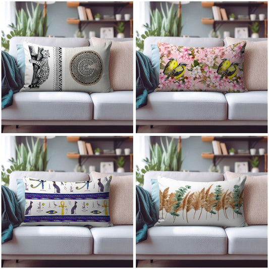 Onay Cushion Covers Leopard Rectangular Cushion Bird and Floral Pillow Covers
