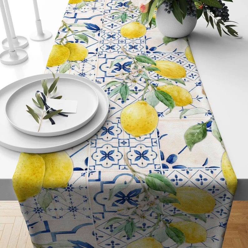 Onay 4 / 12 x 46 inch (30 x 120 cm) Lime Yellow Summer Fruit Dining Room Table Runner