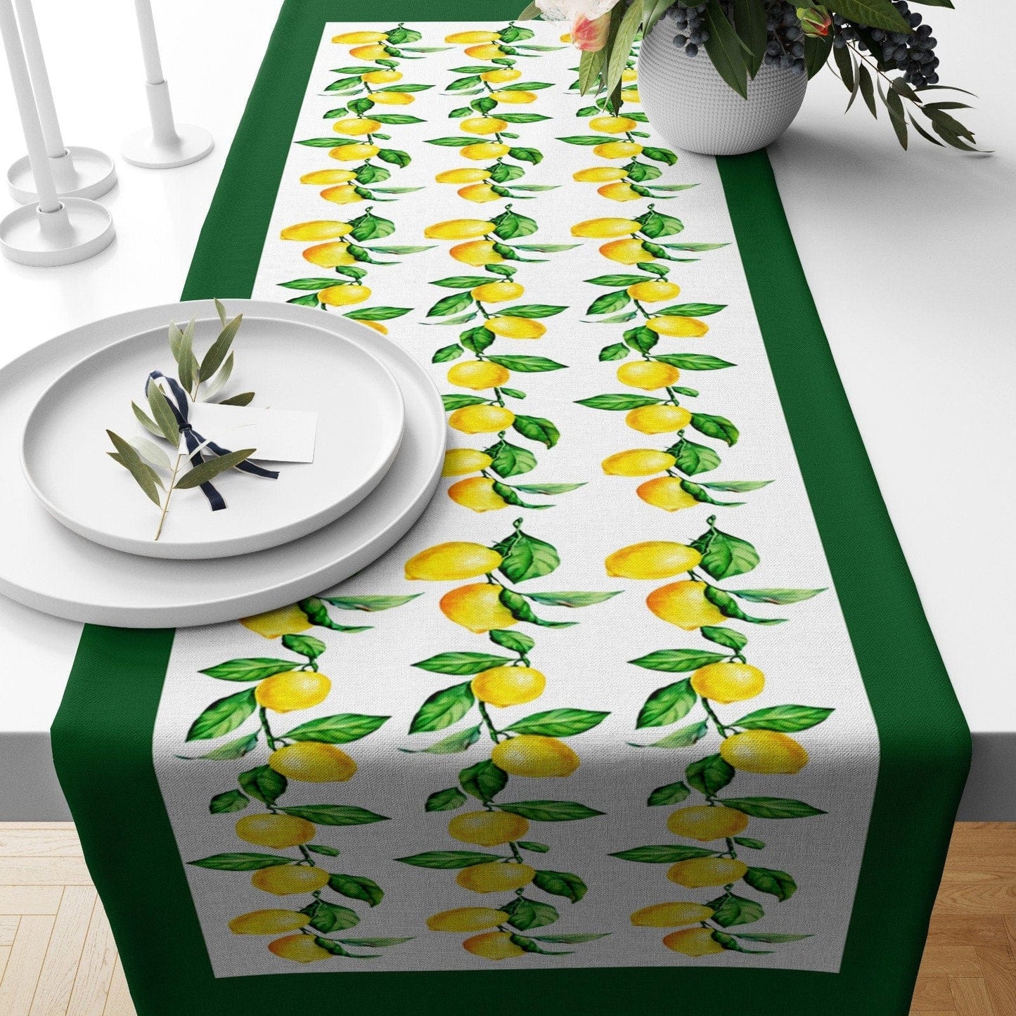 Onay 3 / 12 x 46 inch (30 x 120 cm) Lime Yellow Summer Fruit Dining Room Table Runner
