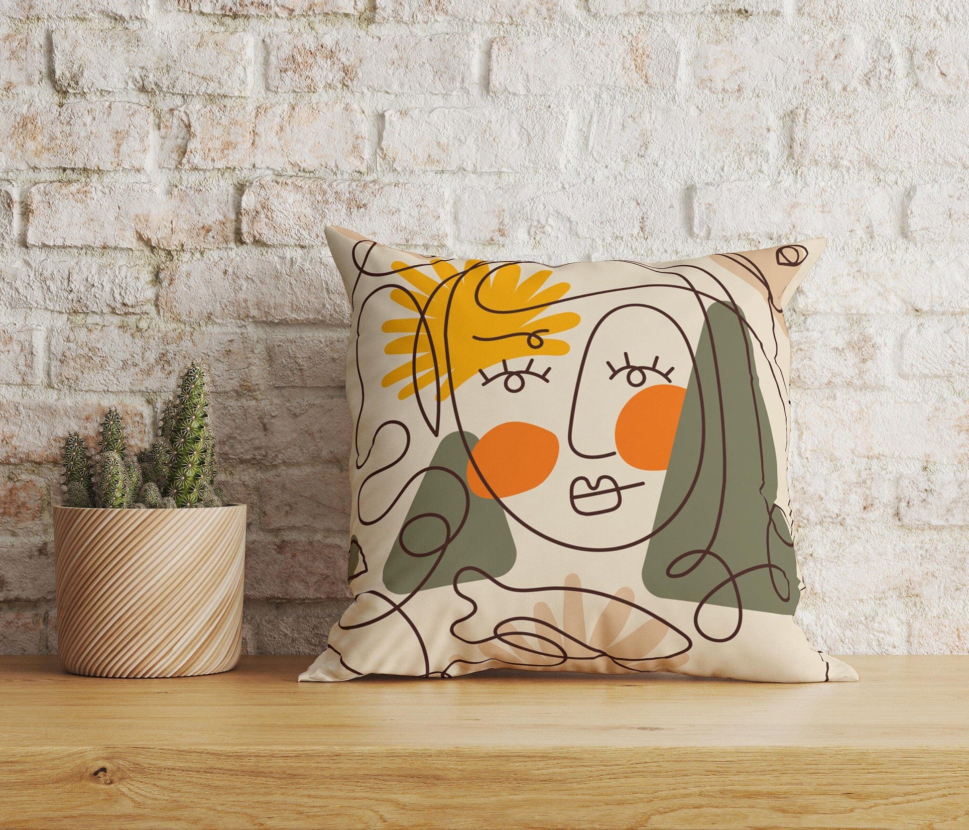 Onay Home Textile Cushion Covers 5 / 12 x 12 inch (30 x 30 cm) Double Side Line Art Face Draw Cushion Covers Bohem Style Pillow Cover